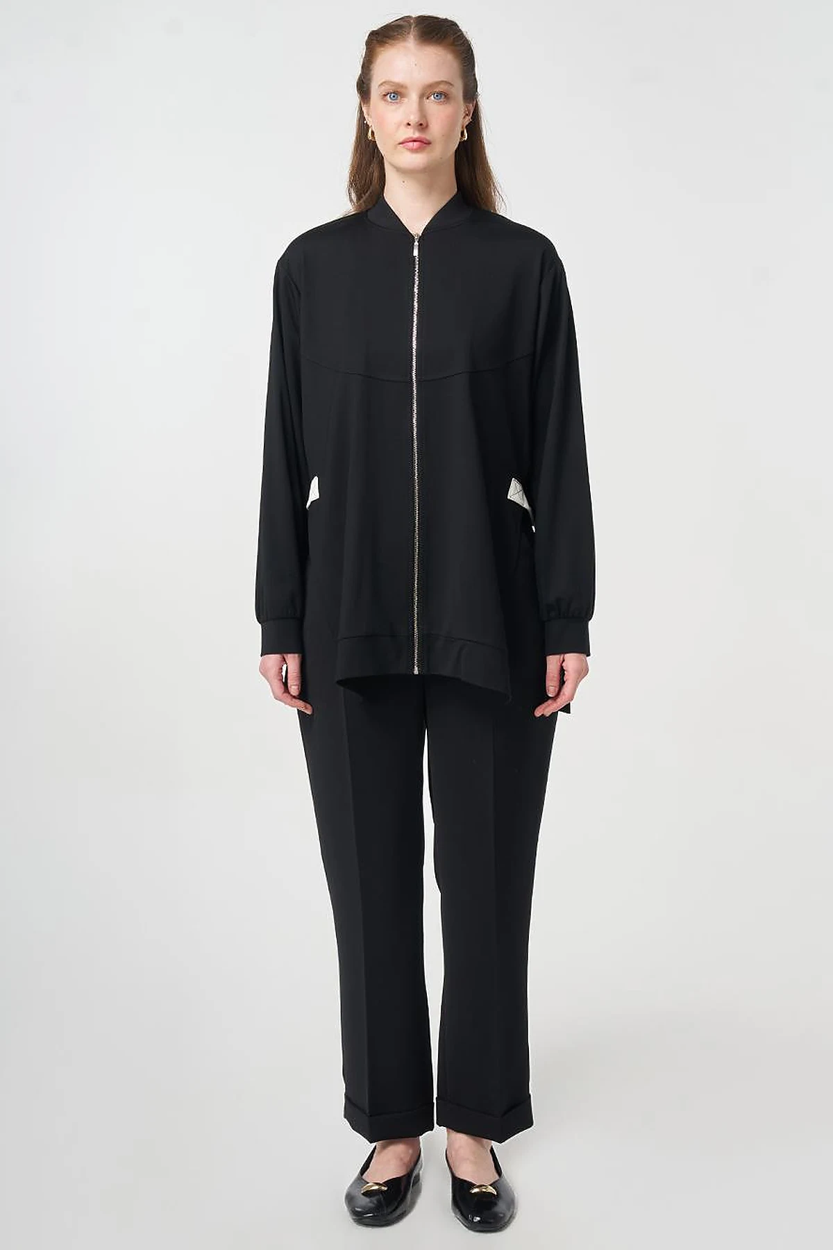 Zipper Closure College Collar Jacket Black