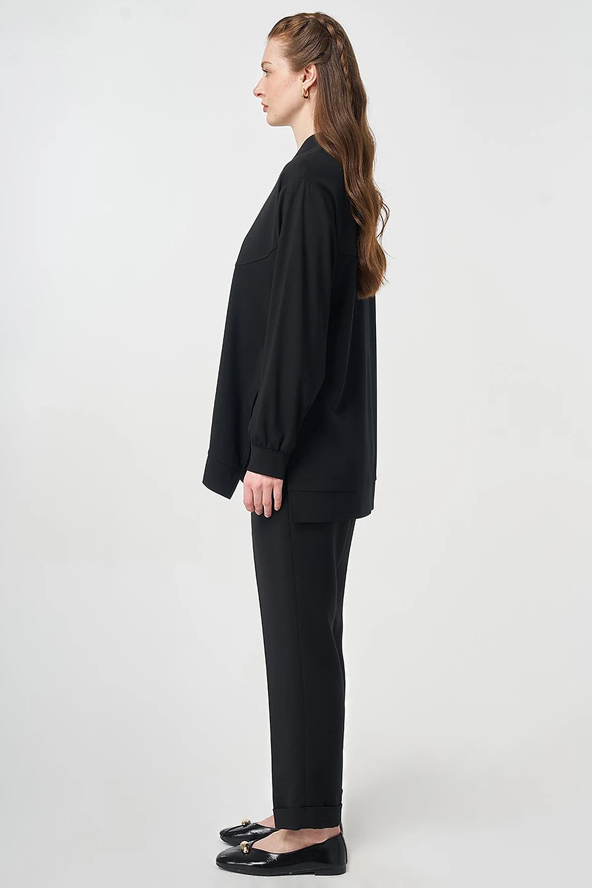 Zipper Closure College Collar Jacket Black