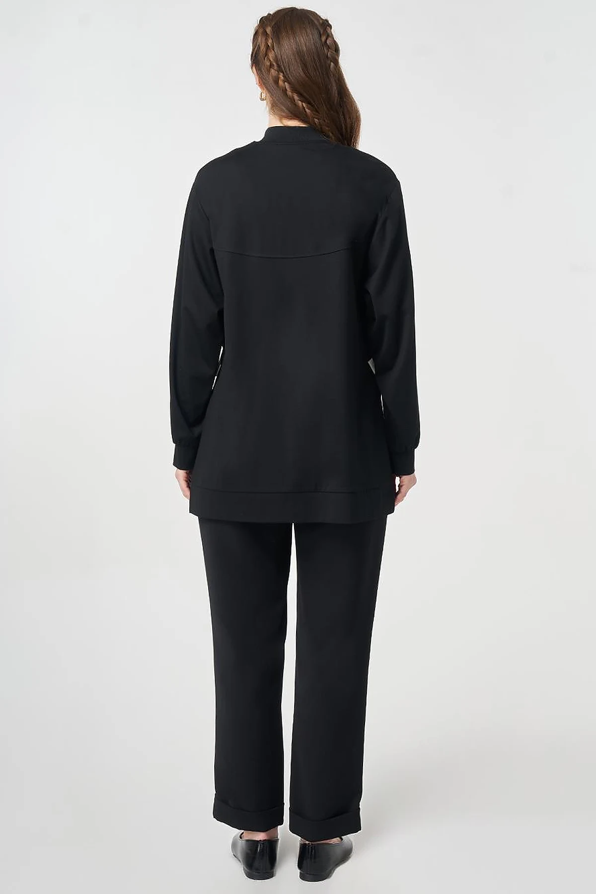 Zipper Closure College Collar Jacket Black