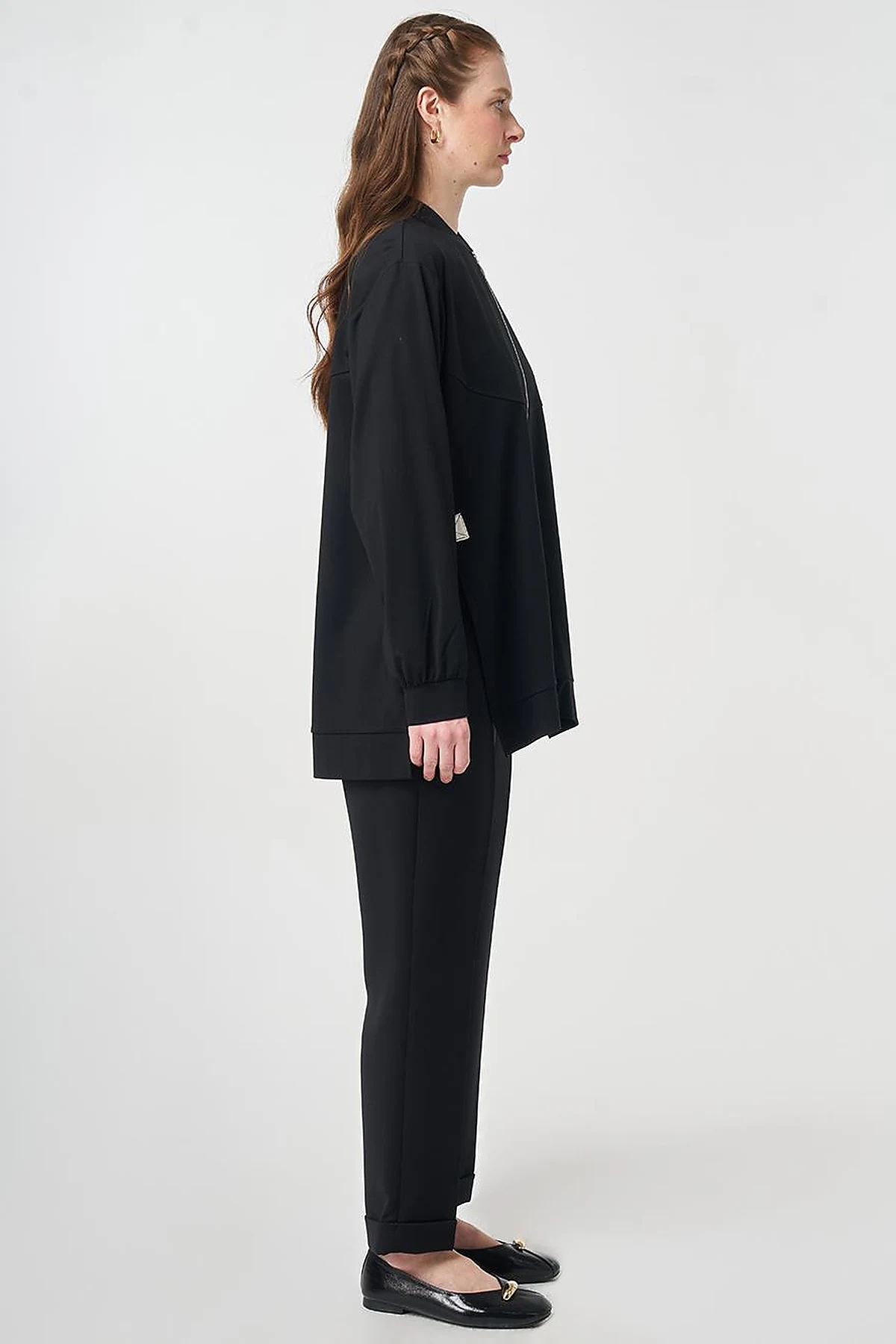 Zipper Closure College Collar Jacket Black