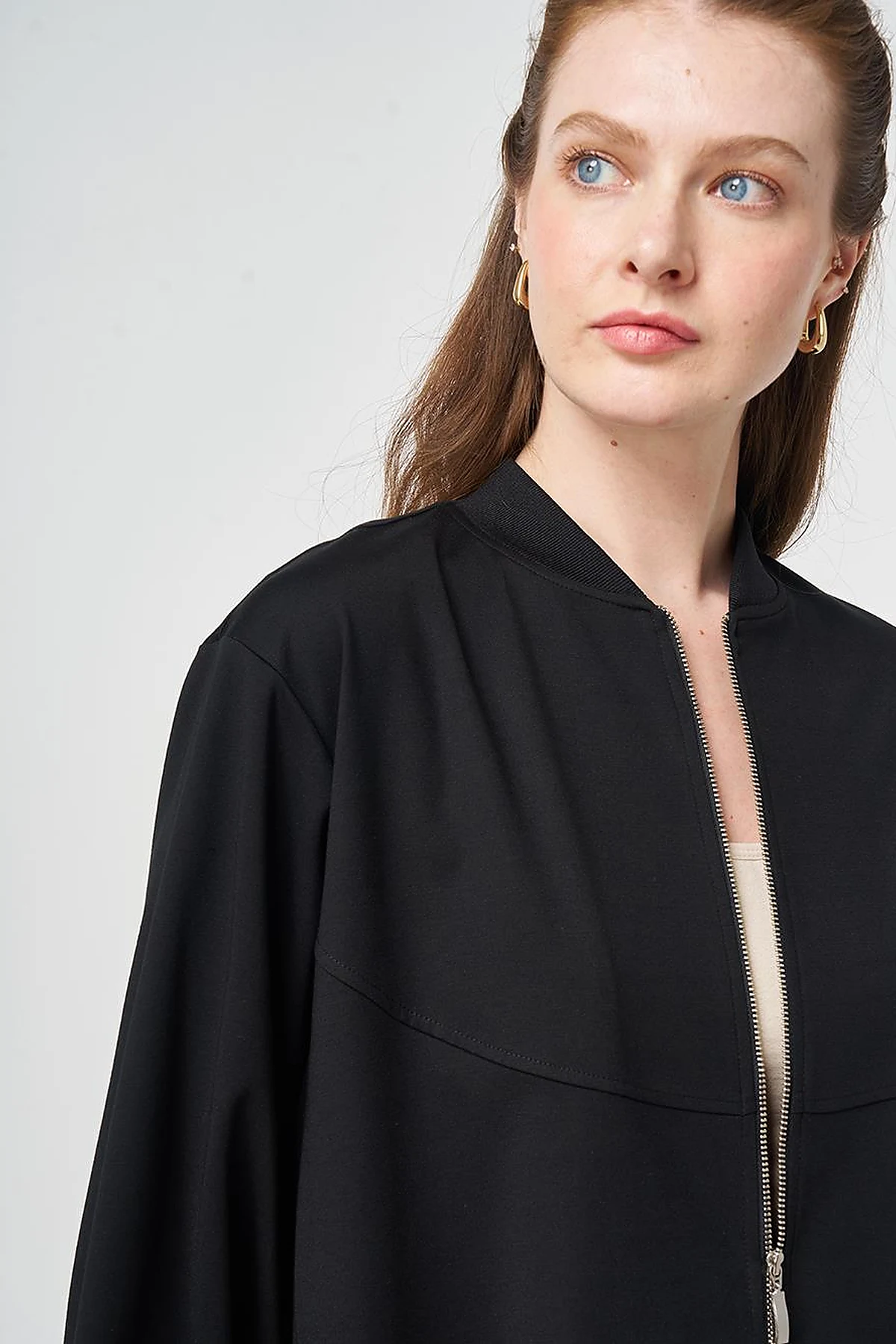 Zipper Closure College Collar Jacket Black