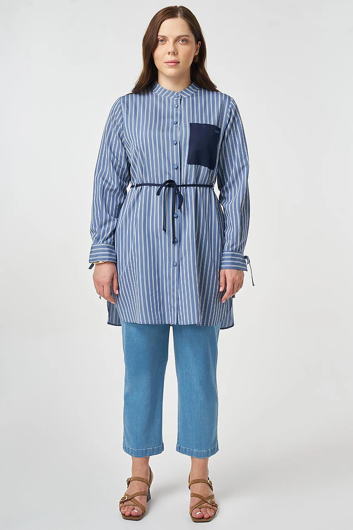 Waist Tie Viscose Tunic Indigo