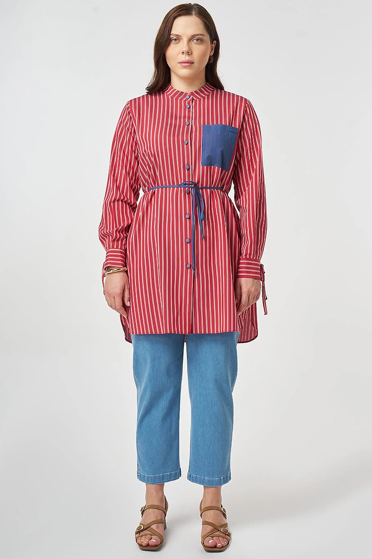 Waist Tie Viscose Tunic Red