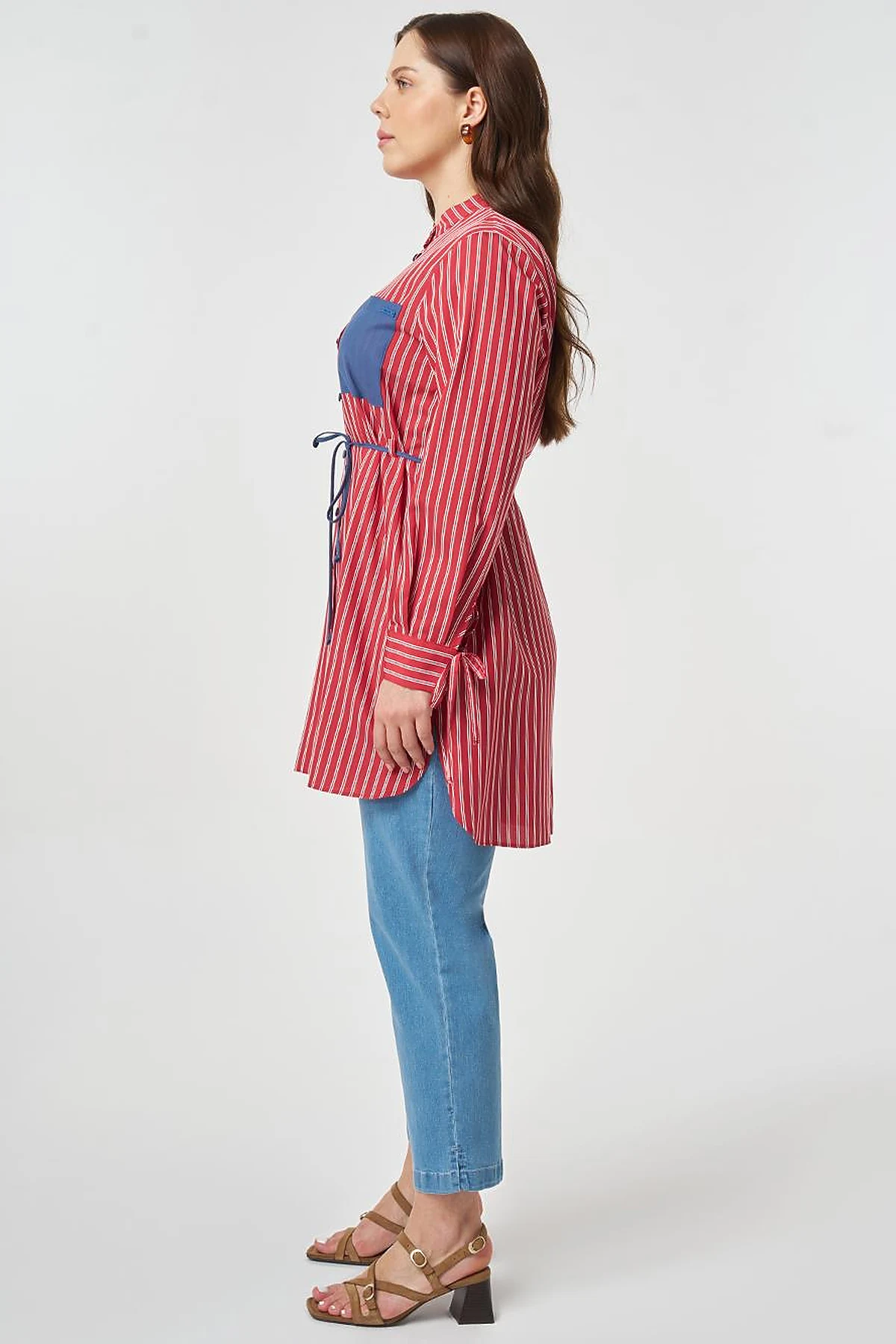 Waist Tie Viscose Tunic Red