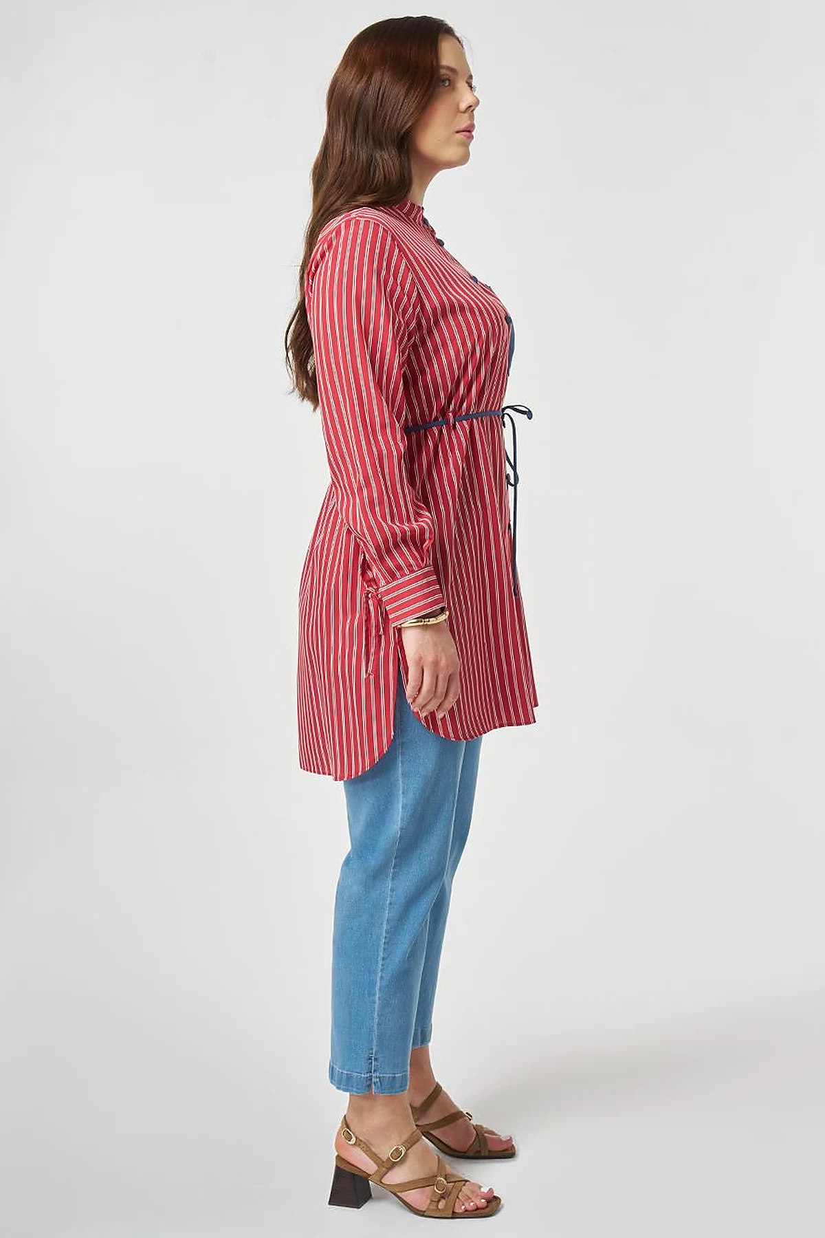 Waist Tie Viscose Tunic Red