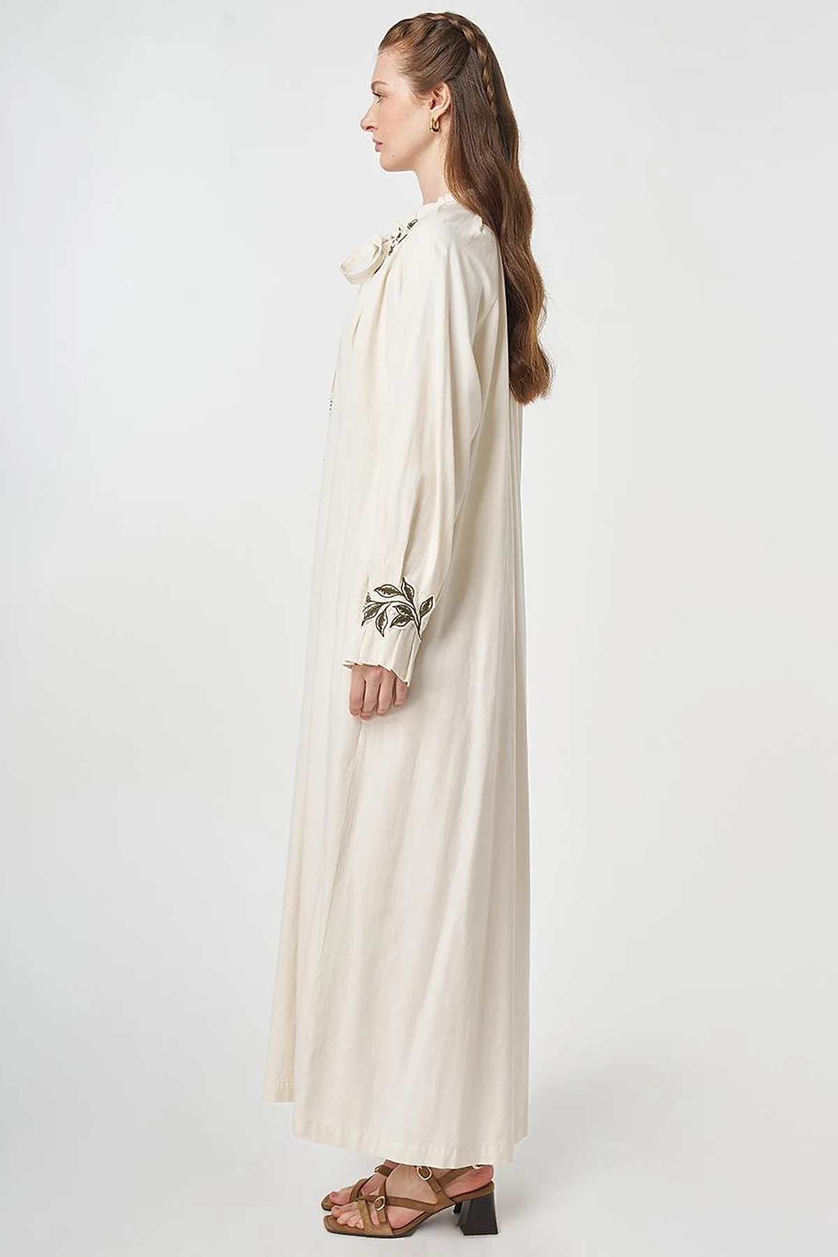 Cuff Detailed Lyocell Cotton Dress Cream