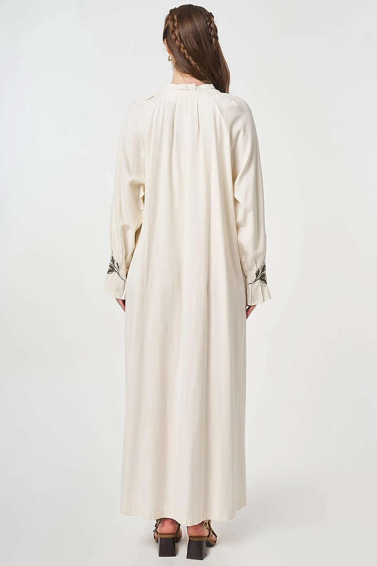 Cuff Detailed Lyocell Cotton Dress Cream