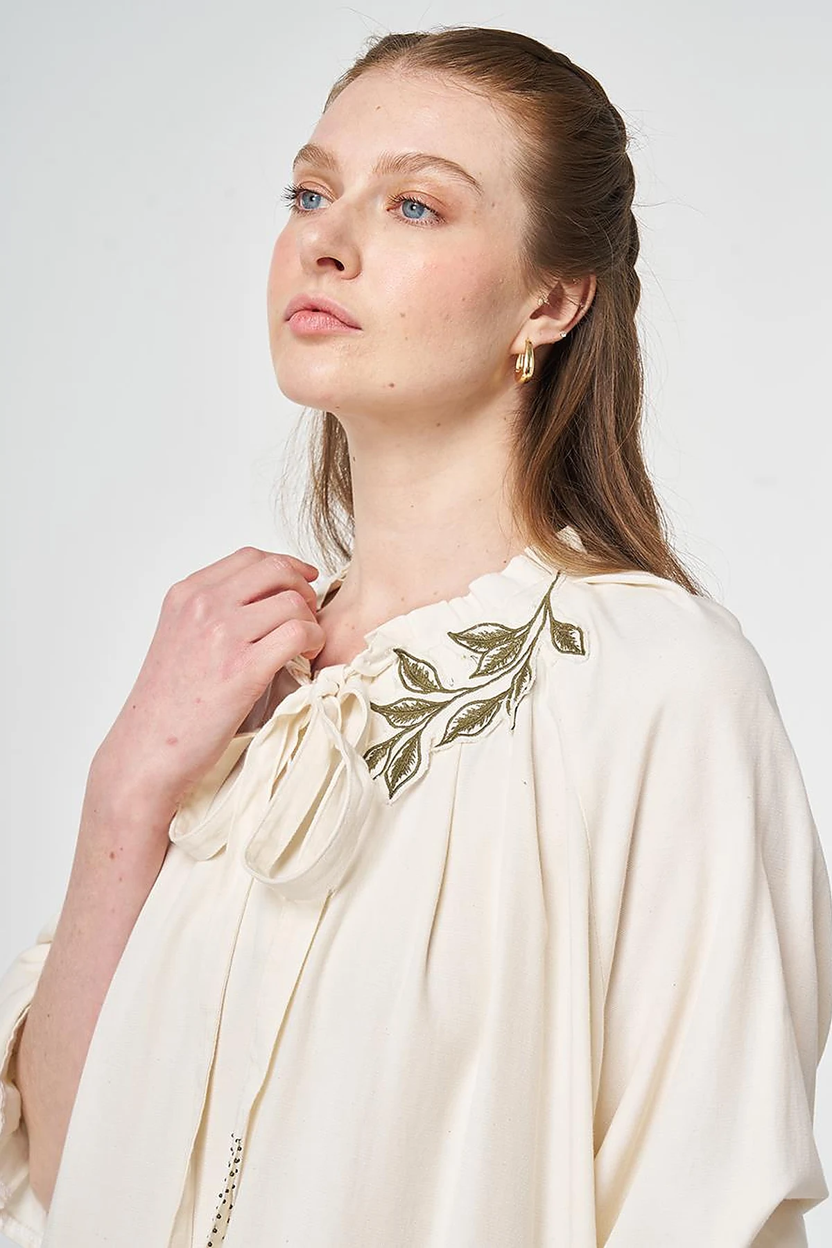 Cuff Detailed Lyocell Cotton Dress Cream