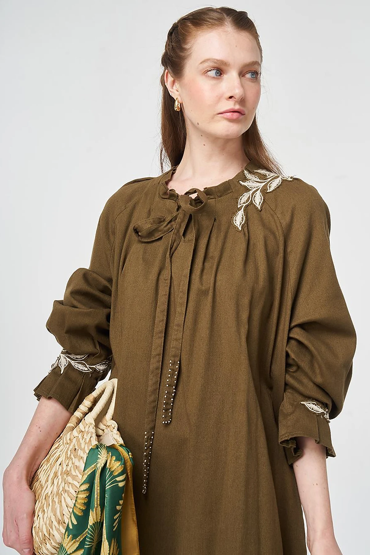 Cuff Detailed Non-Denim Dress Dark Khaki