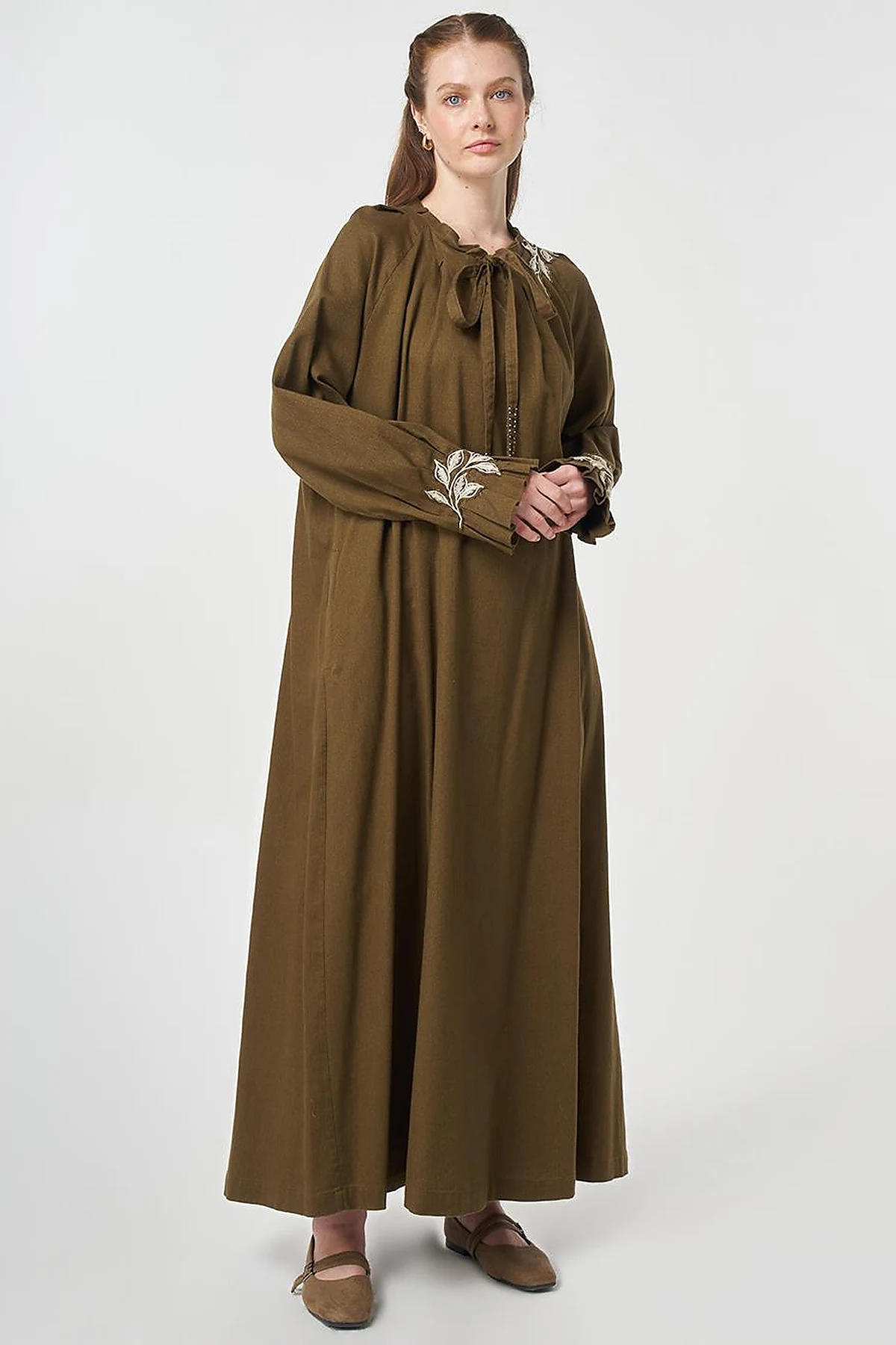 Cuff Detailed Non-Denim Dress Dark Khaki