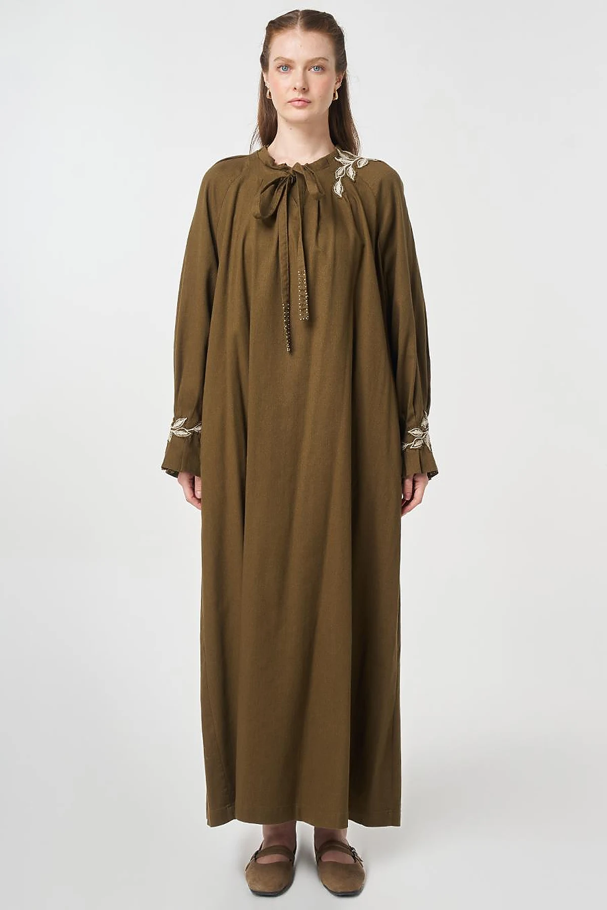 Cuff Detailed Non-Denim Dress Dark Khaki