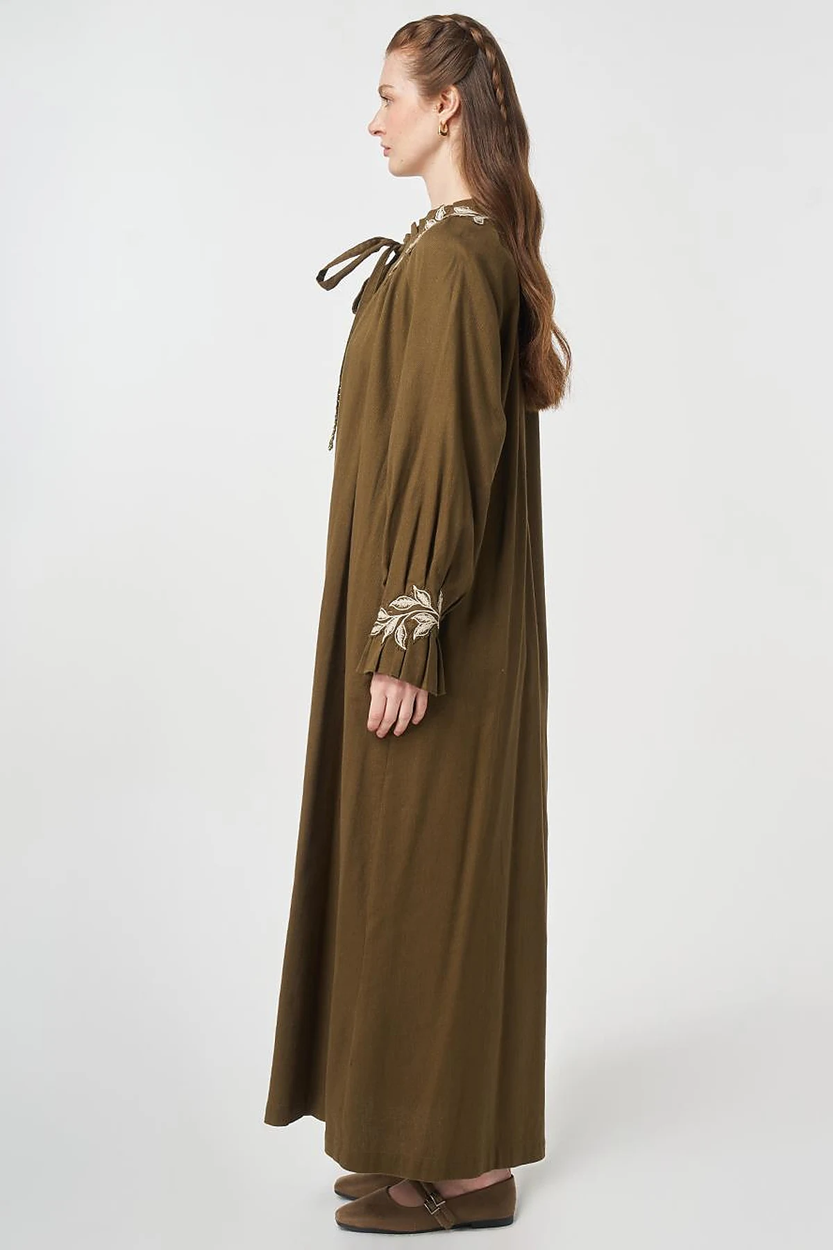 Cuff Detailed Non-Denim Dress Dark Khaki