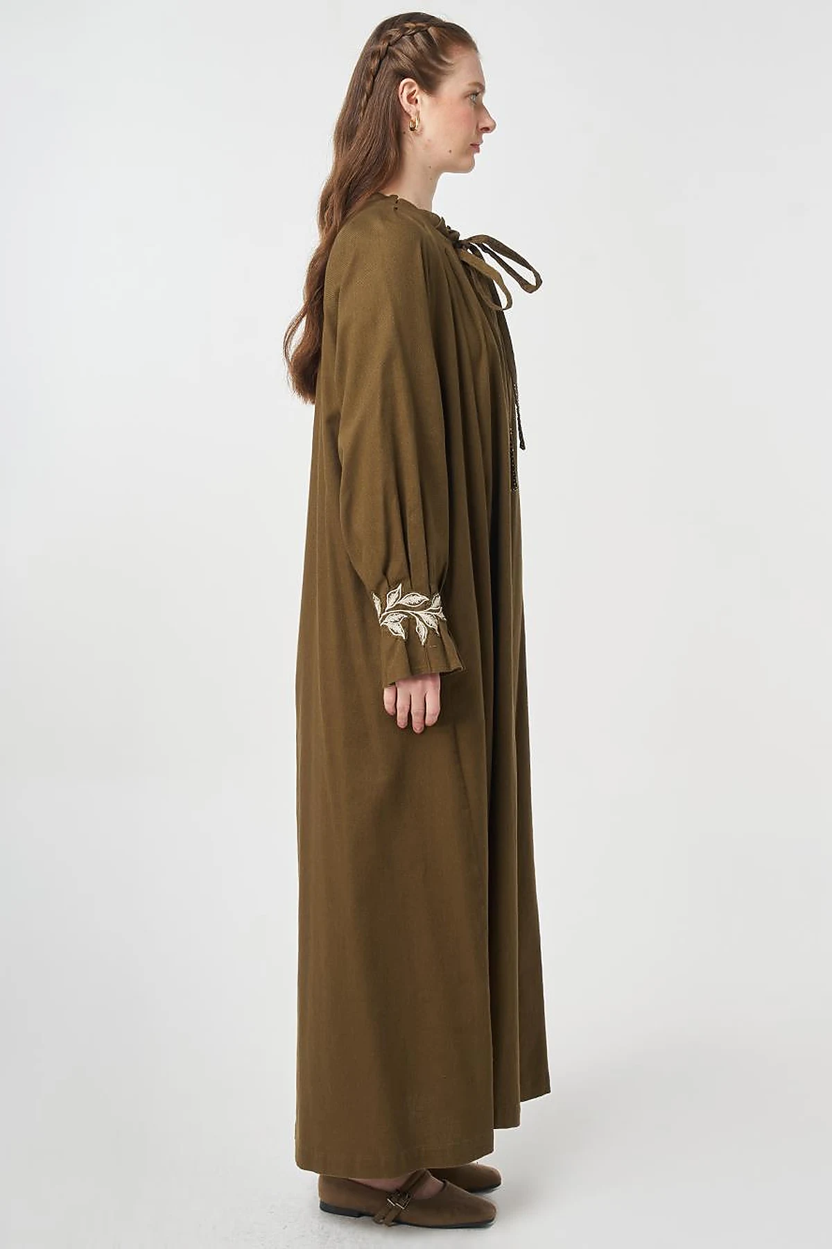 Cuff Detailed Non-Denim Dress Dark Khaki