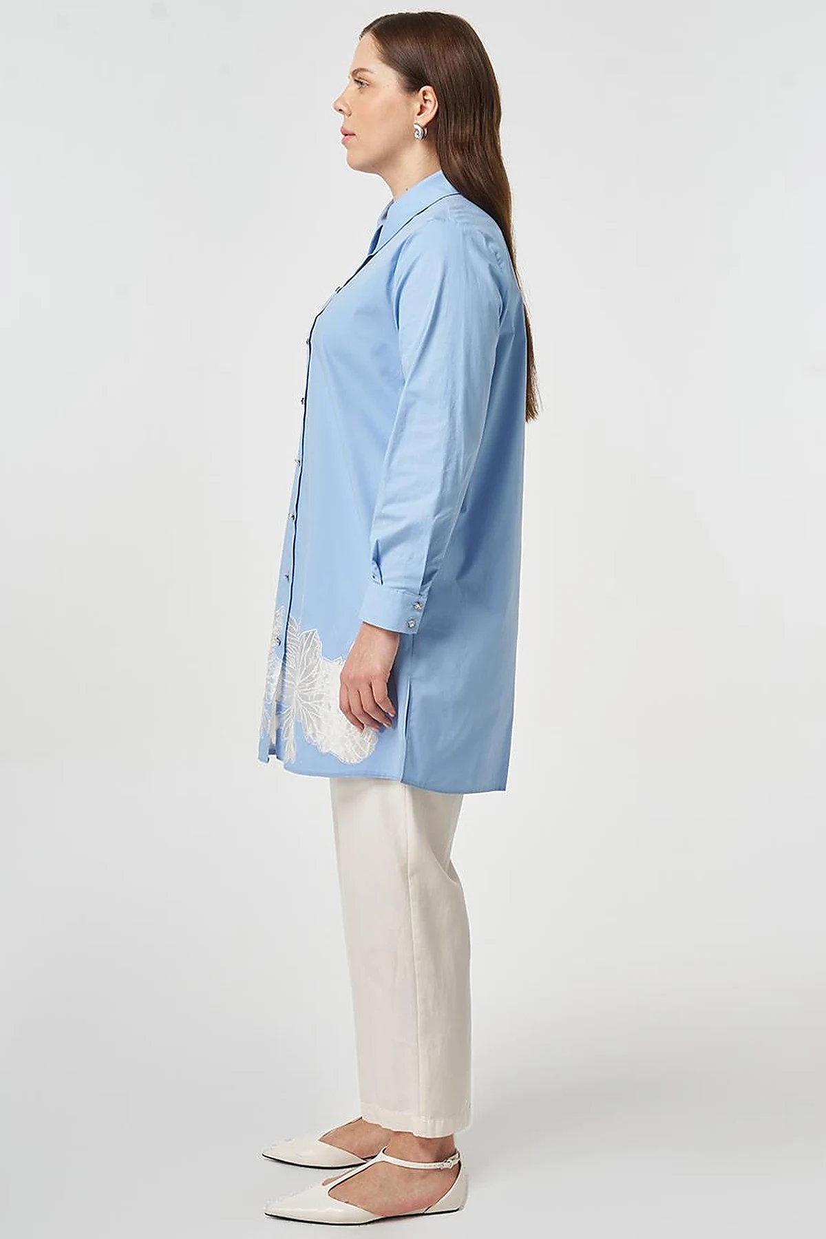 Cotton Tunic with Embroidered Appliqué Light Aviator Blue
