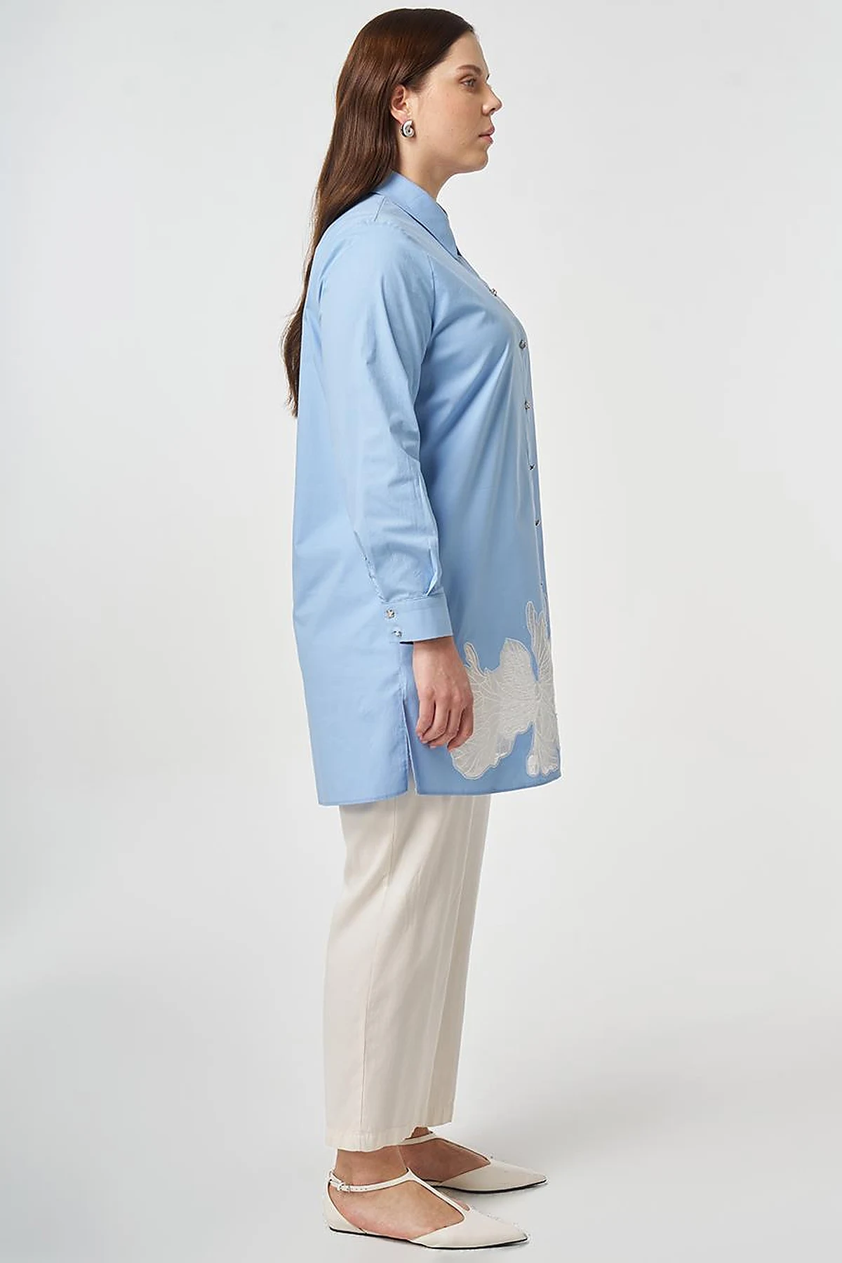 Cotton Tunic with Embroidered Appliqué Light Aviator Blue
