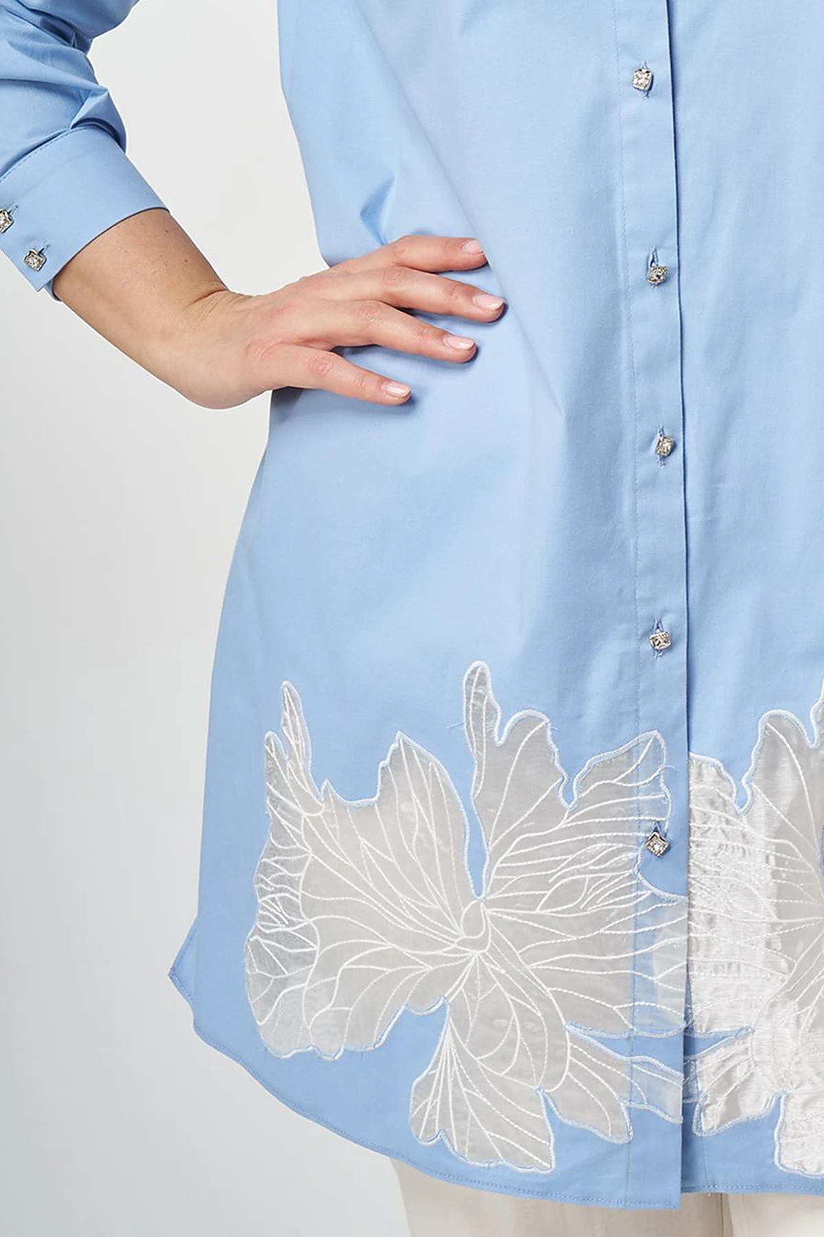 Cotton Tunic with Embroidered Appliqué Light Aviator Blue