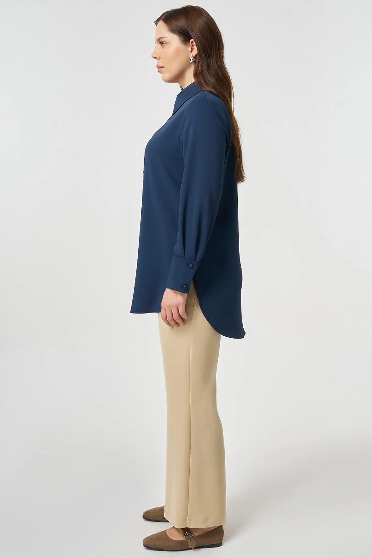 Striped Detail Shirt Collar Tunic Dark Navy