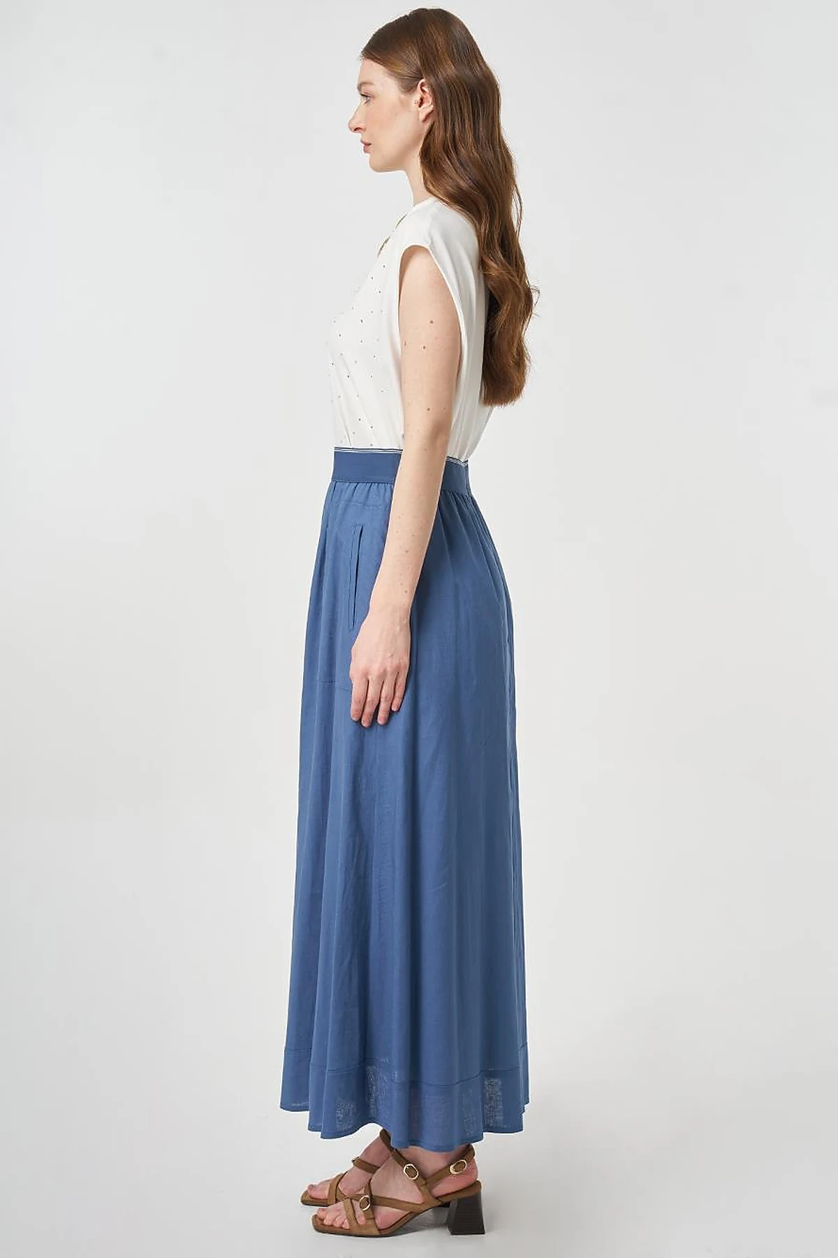 Flared Skirt with Patch Pockets Indigo
