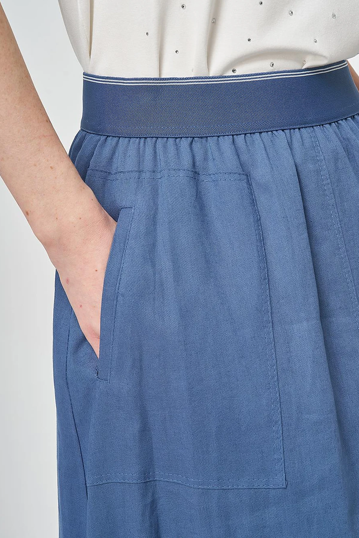 Flared Skirt with Patch Pockets Indigo
