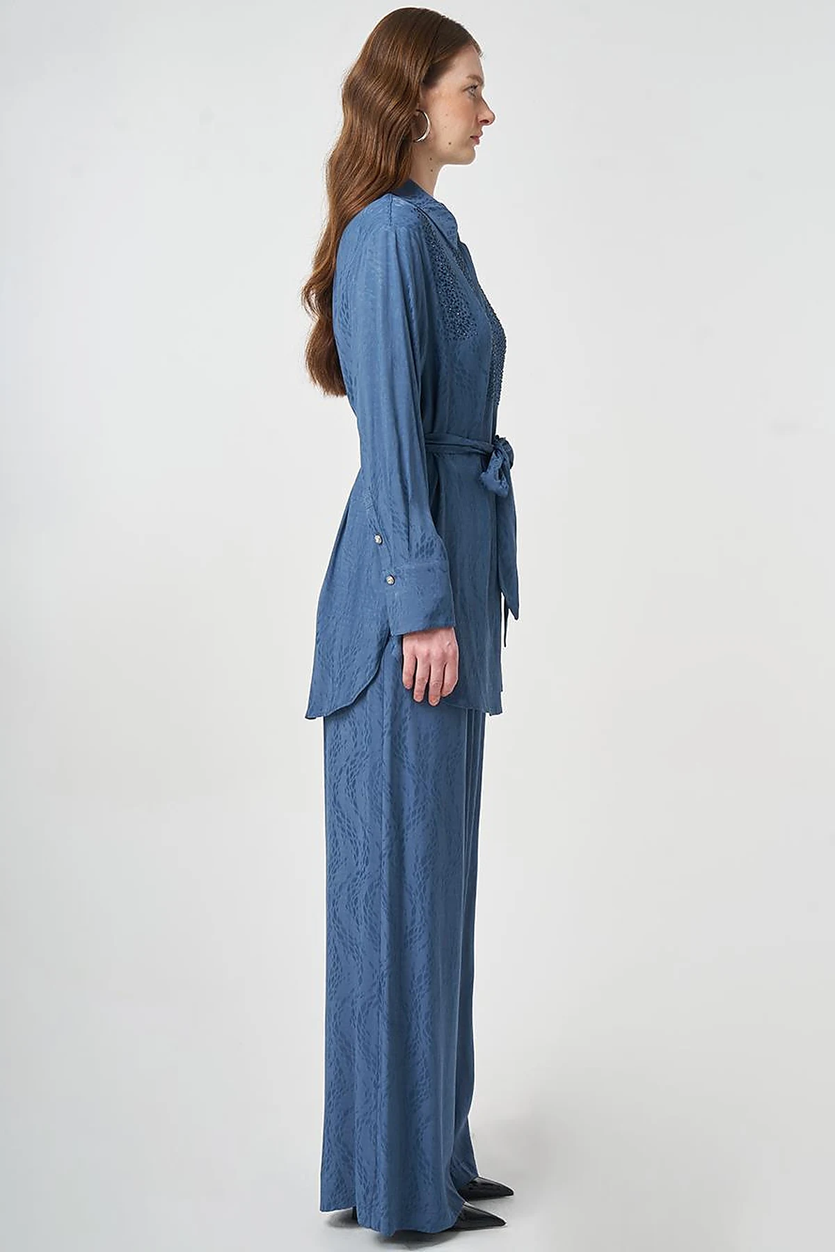 100% Viscose Hotfix Printed Two-Piece Set Indigo