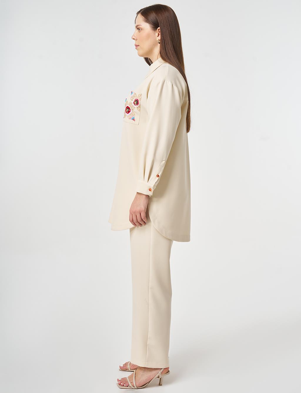 Embroidered Two-Piece Set Cream