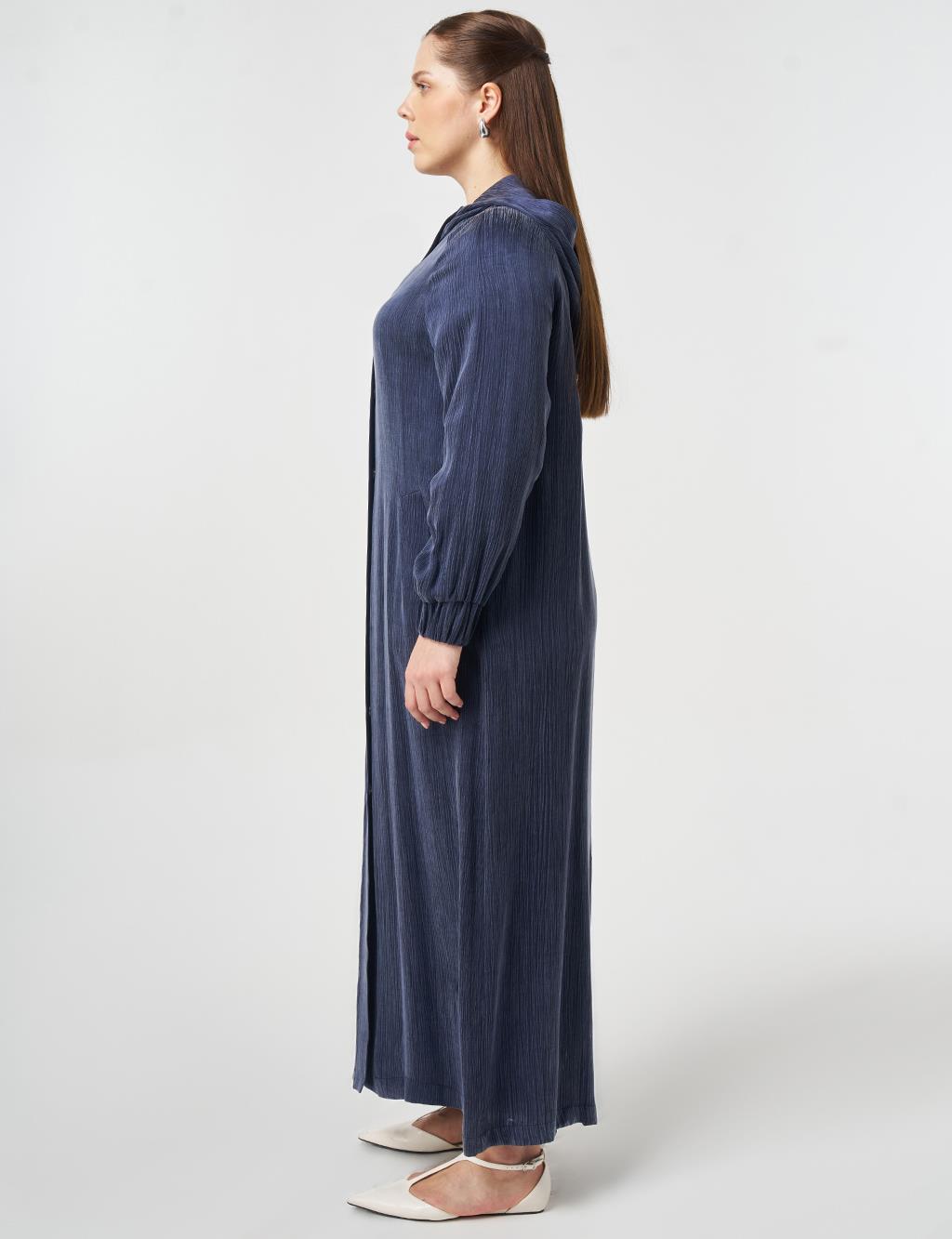 Kapüşonlu Lyocell Viskon Pardesü Koyu Lacivert