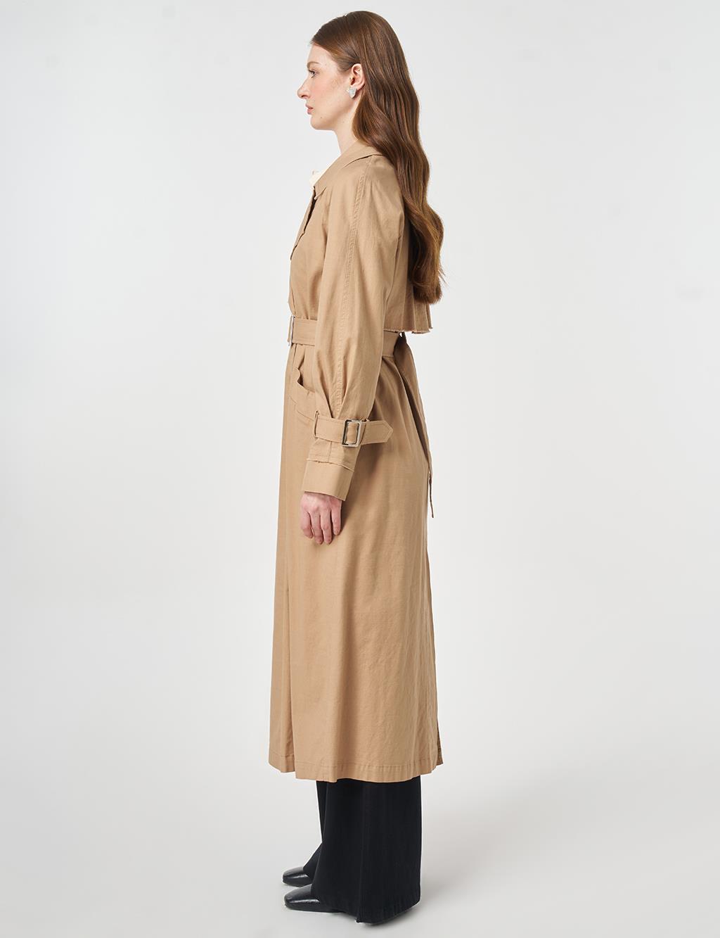 Epaulette Detail Trench Coat Beige