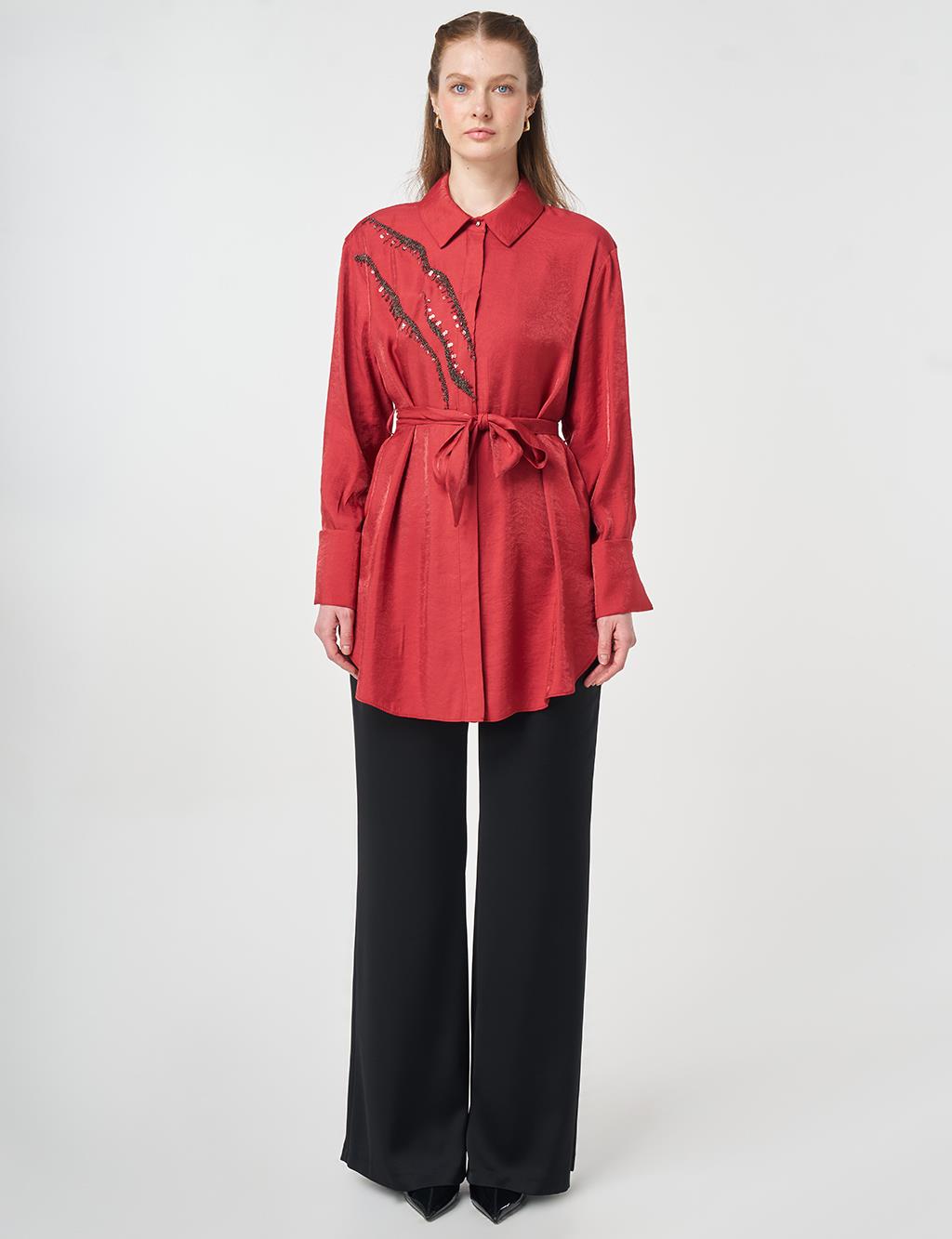 Embroidered Detail Modal Tunic Ruby