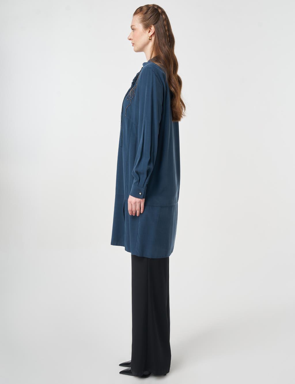 Stitch Detail Modal Tunic Dark Navy