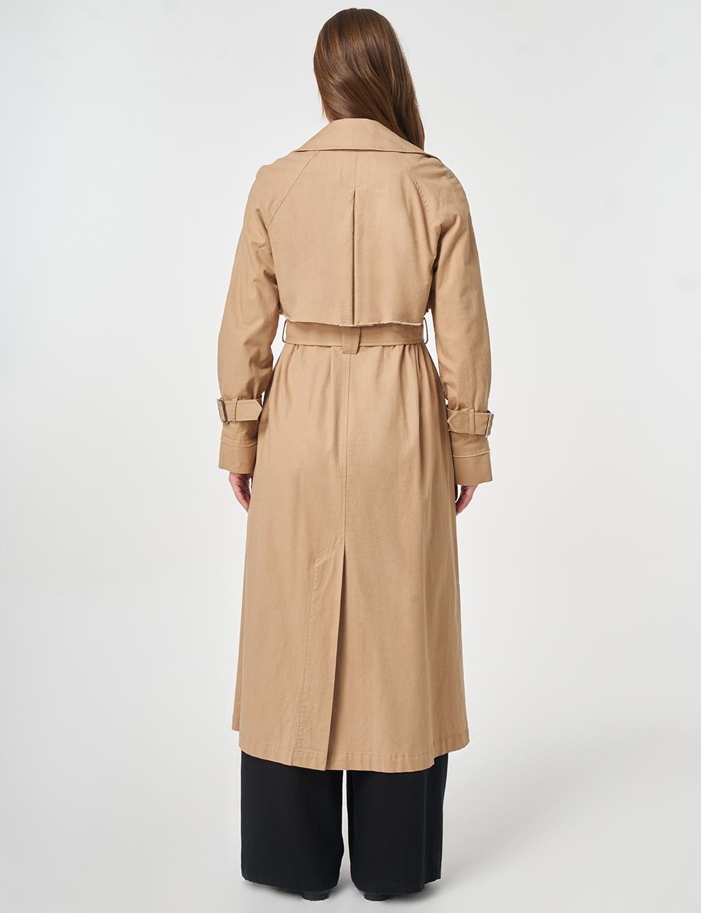 Epaulette Detail Trench Coat Beige
