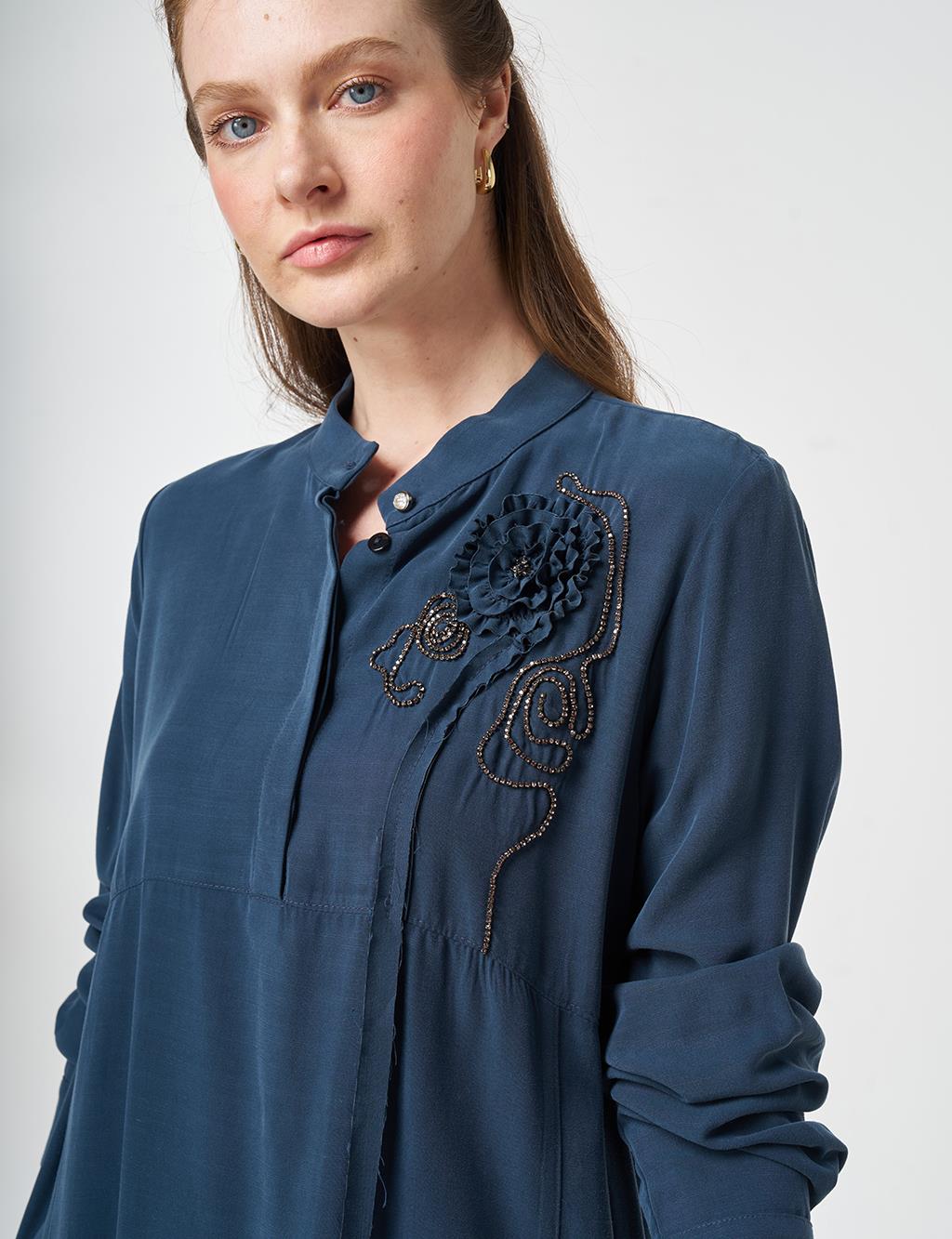 Stitch Detail Modal Tunic Dark Navy