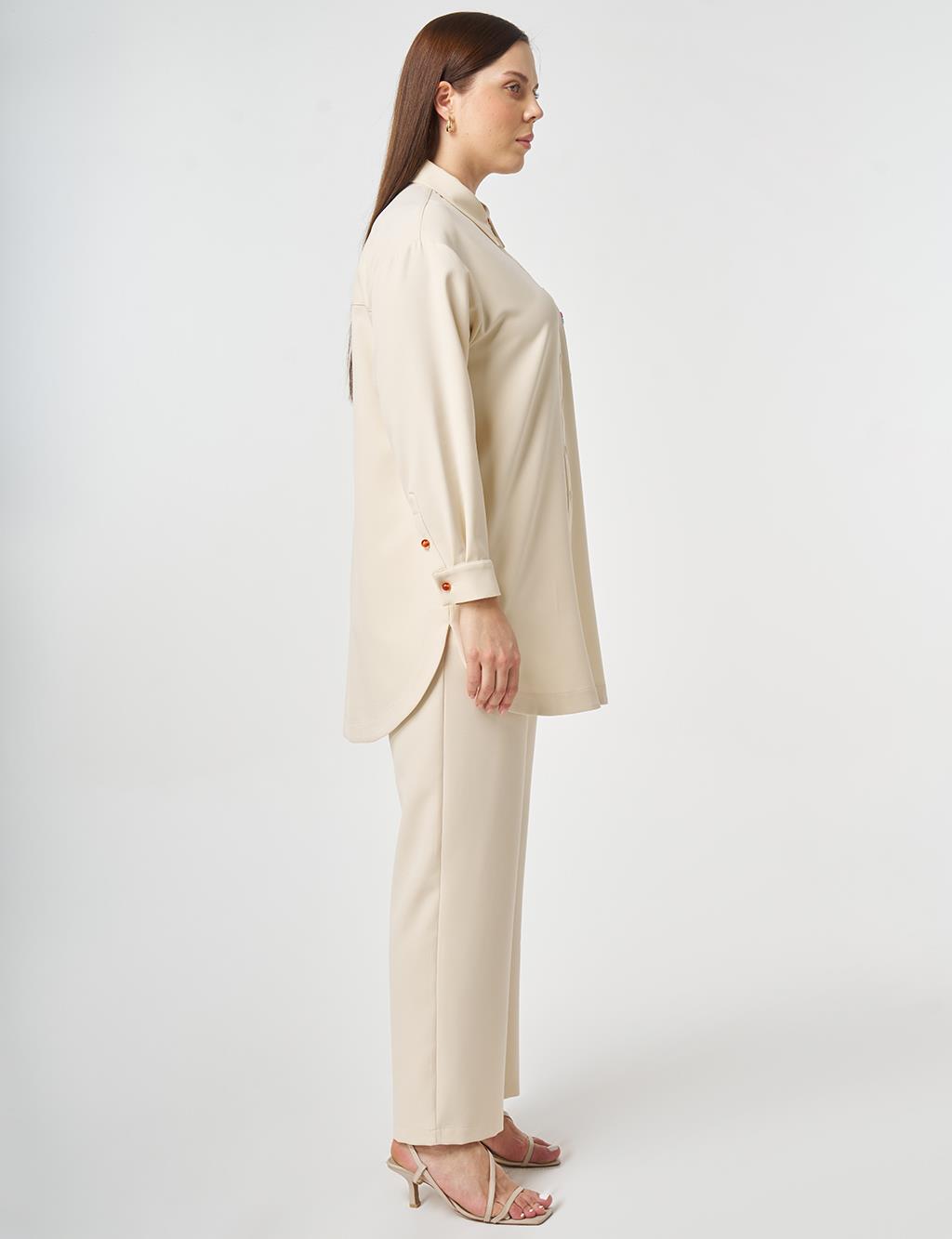 Embroidered Two-Piece Set Cream