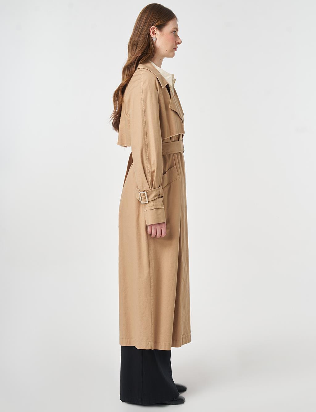 Epaulette Detail Trench Coat Beige