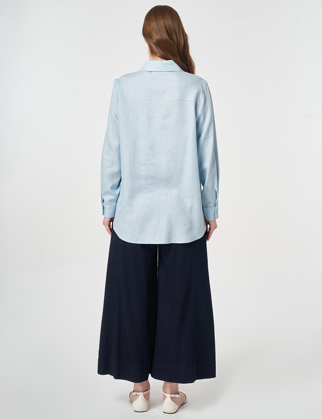 Single Pocket Cotton Lyocell Blouse Blue