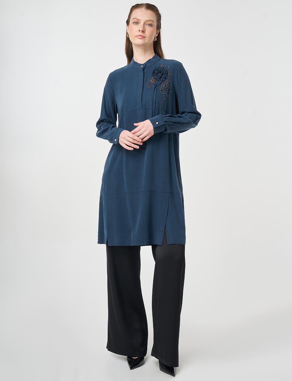 Stitch Detail Modal Tunic Dark Navy