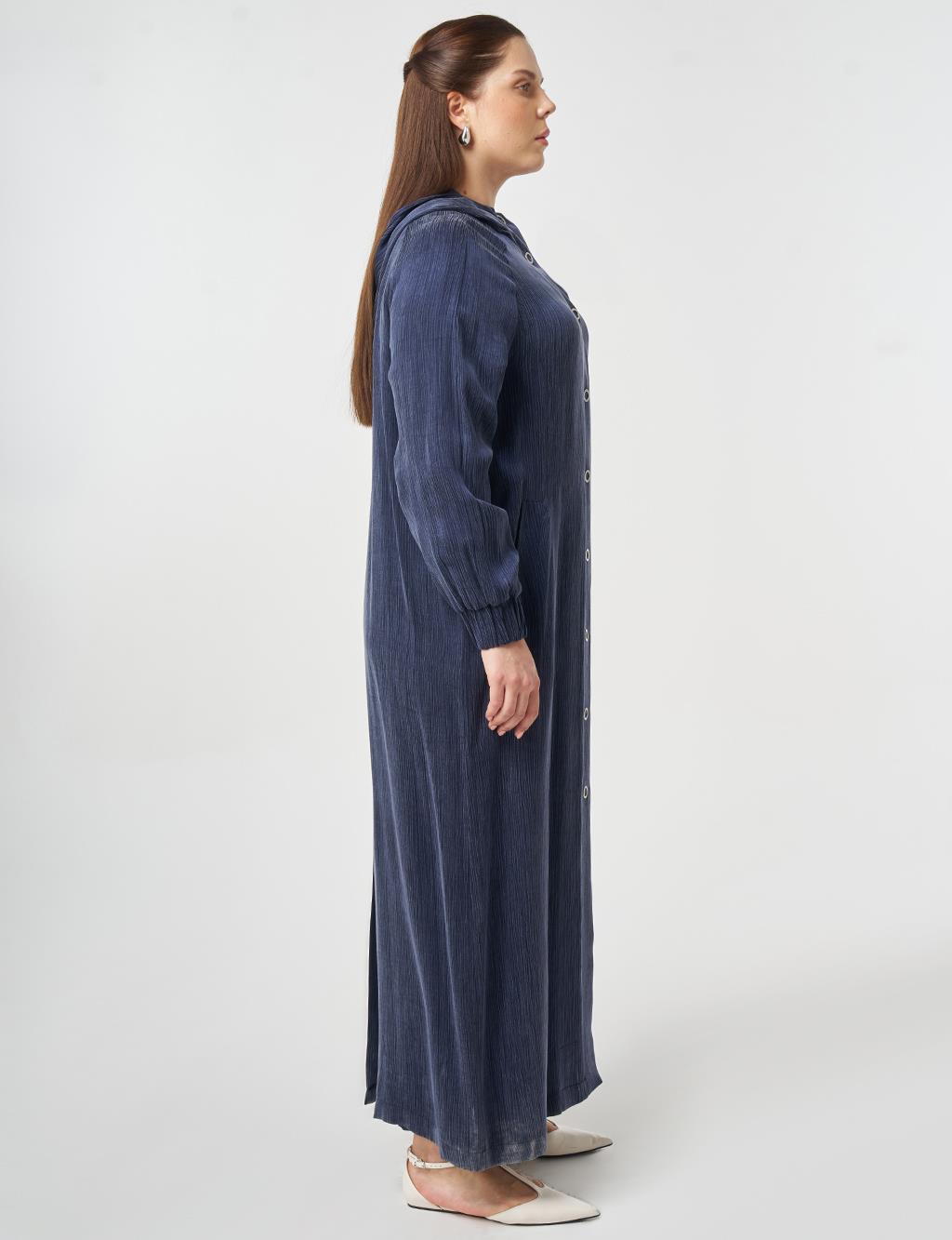 Kapüşonlu Lyocell Viskon Pardesü Koyu Lacivert