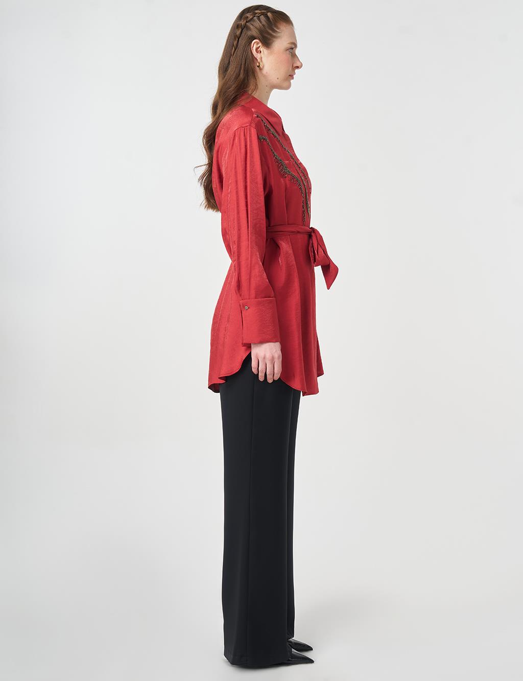 Embroidered Detail Modal Tunic Ruby