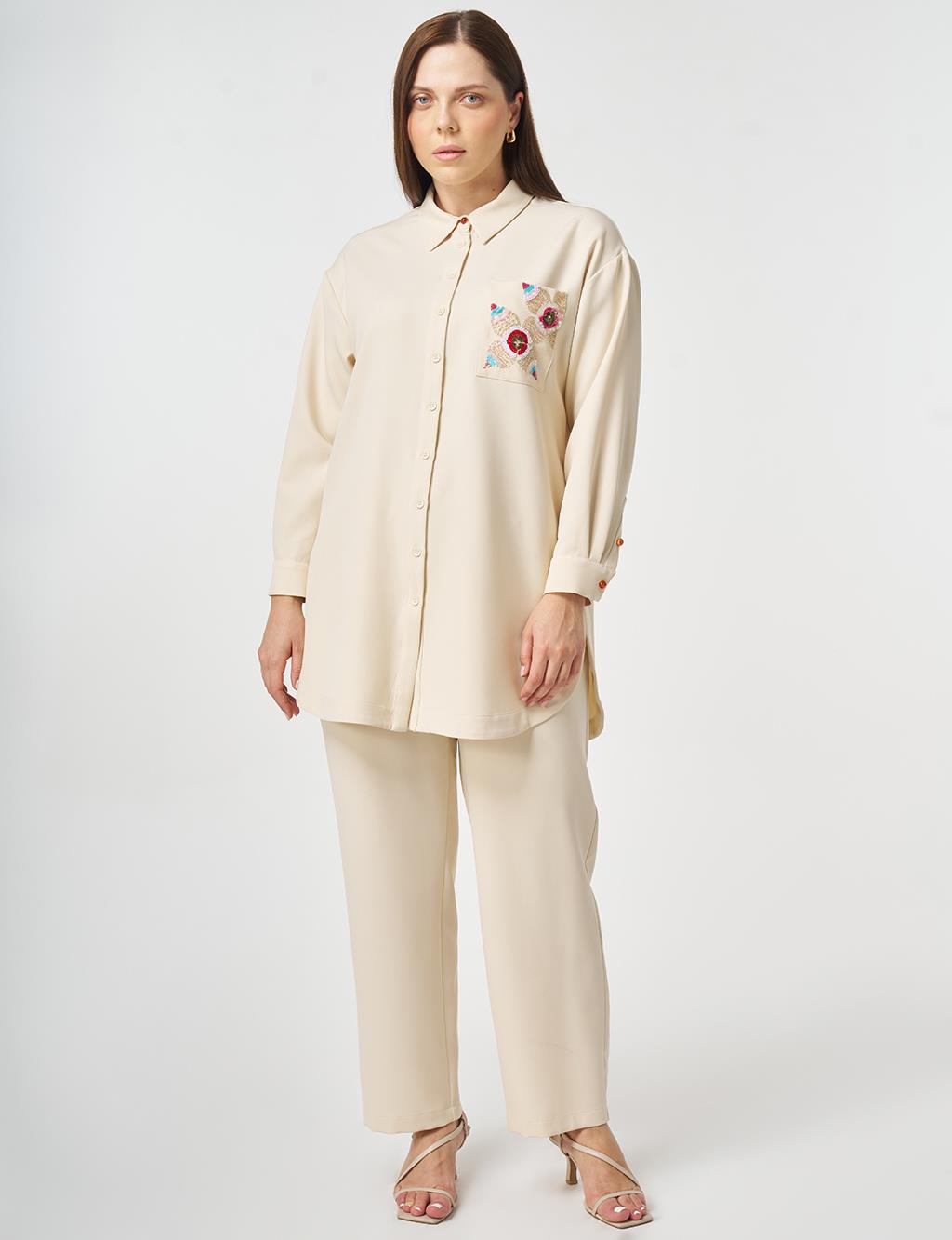 Embroidered Two-Piece Set Cream