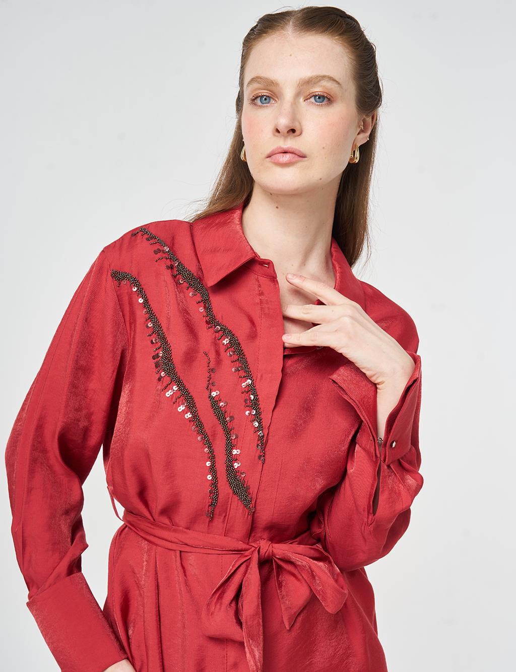 Embroidered Detail Modal Tunic Ruby