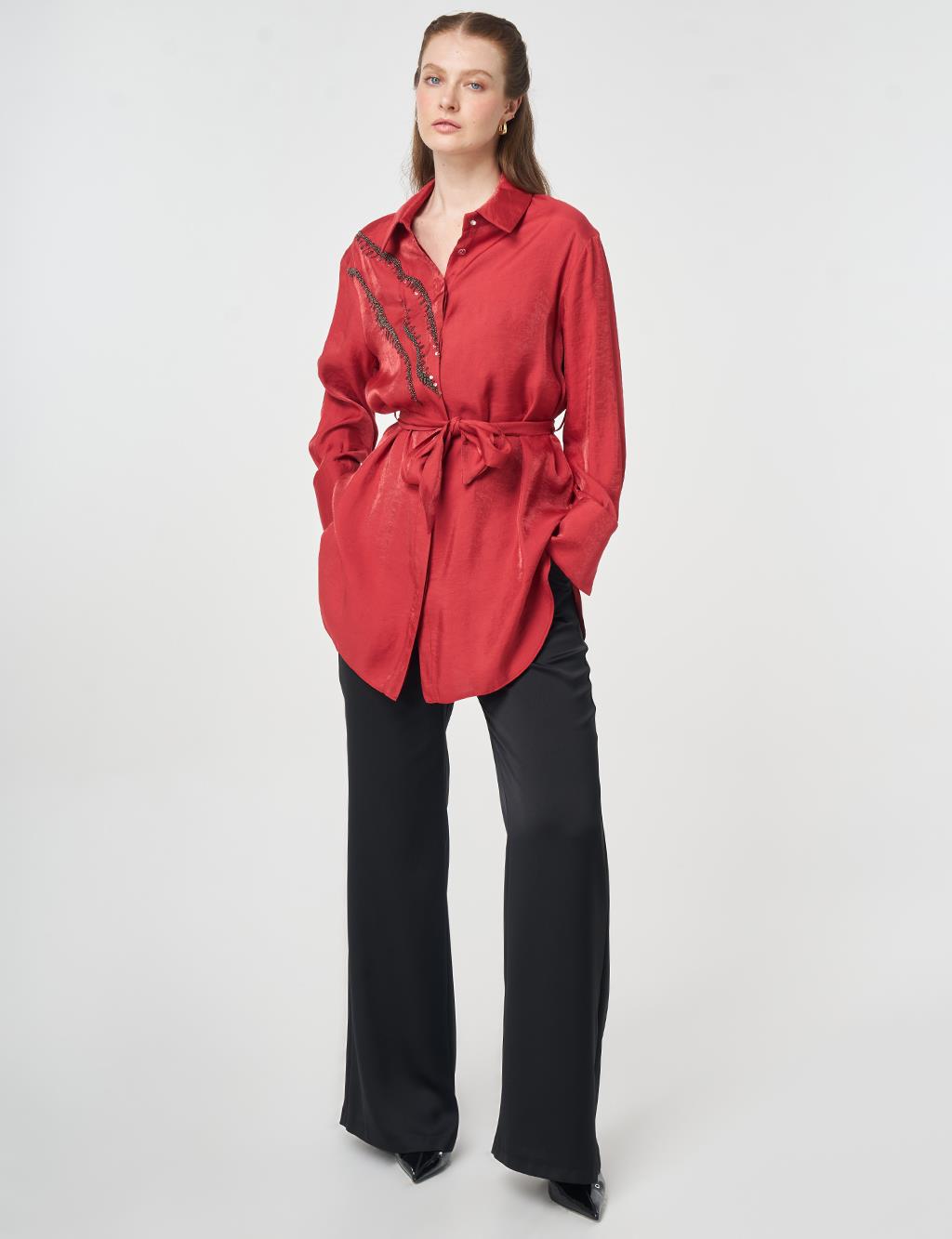 Embroidered Detail Modal Tunic Ruby