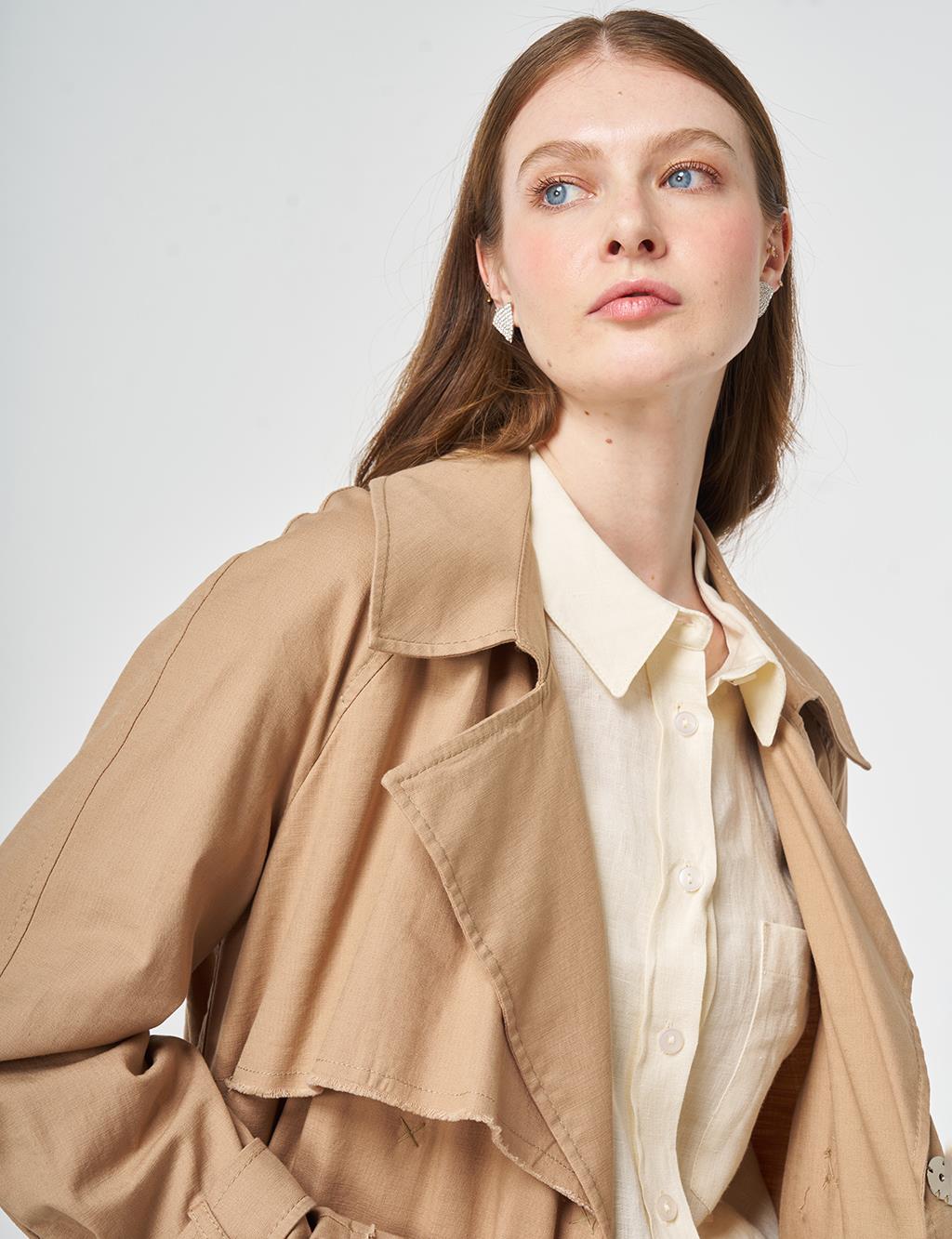Epaulette Detail Trench Coat Beige