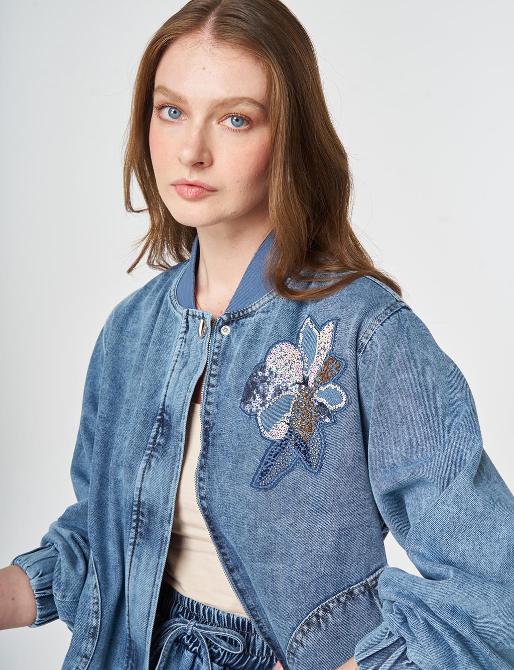 Washed Two-Piece Set with Appliqué Detail Blue