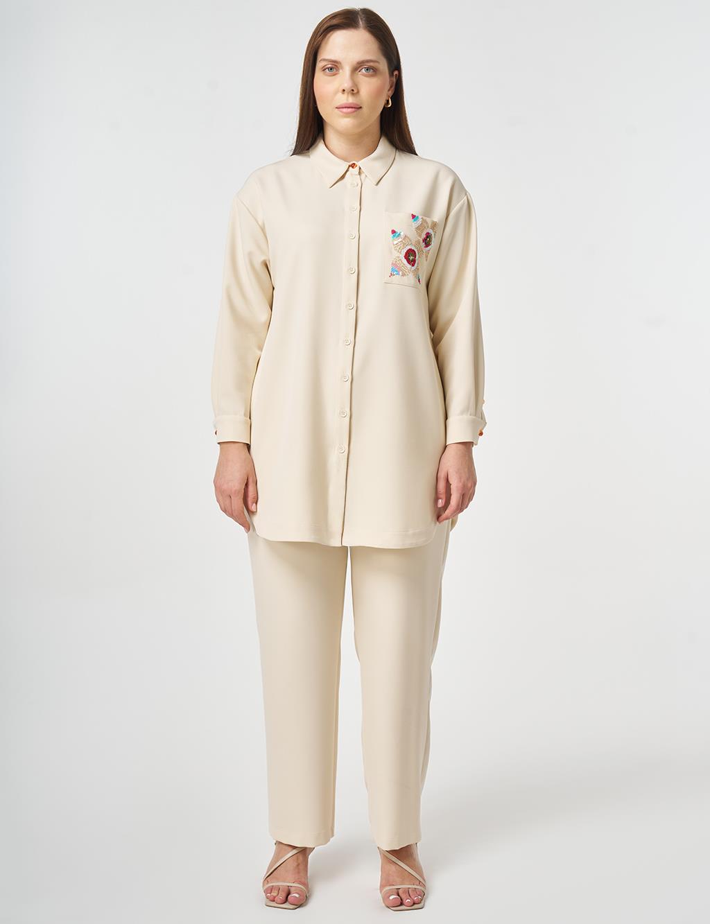 Embroidered Two-Piece Set Cream