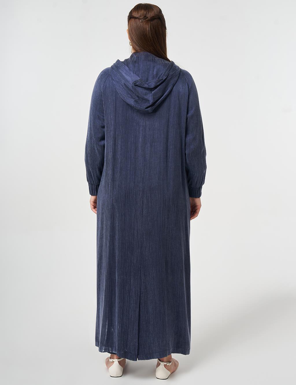 Kapüşonlu Lyocell Viskon Pardesü Koyu Lacivert