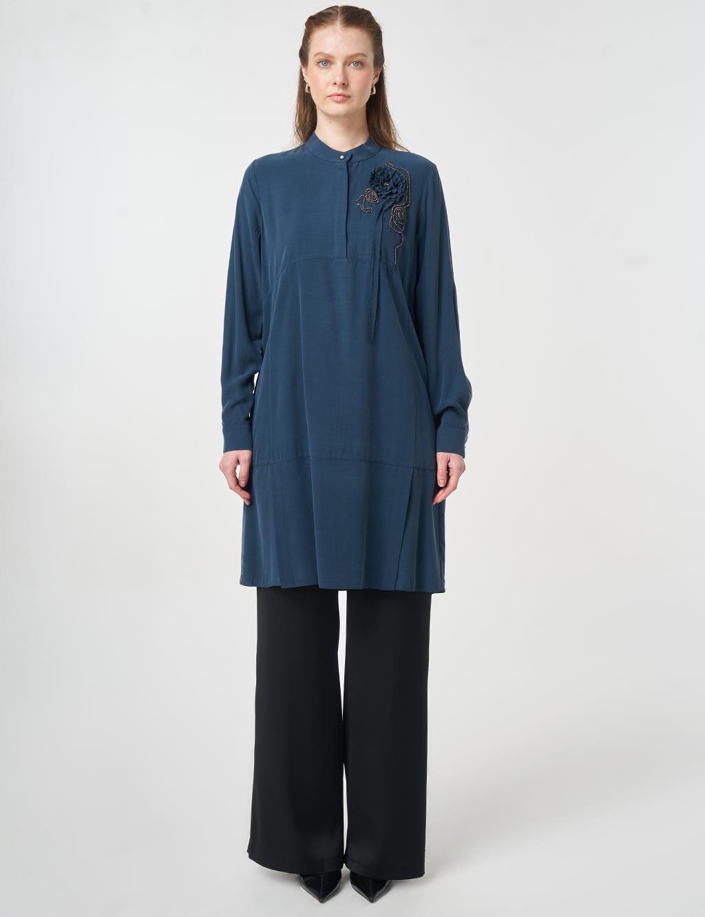 Stitch Detail Modal Tunic Dark Navy