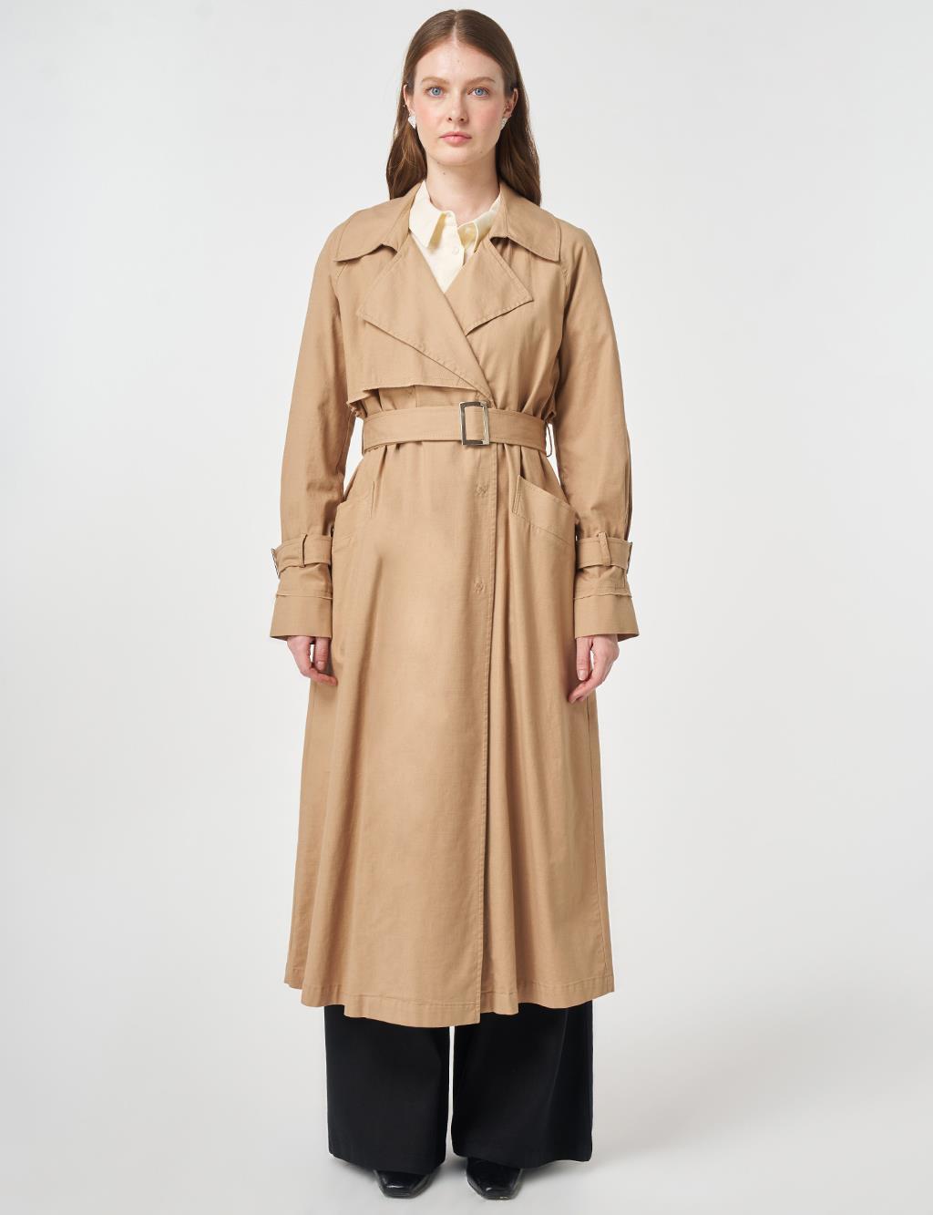 Epaulette Detail Trench Coat Beige