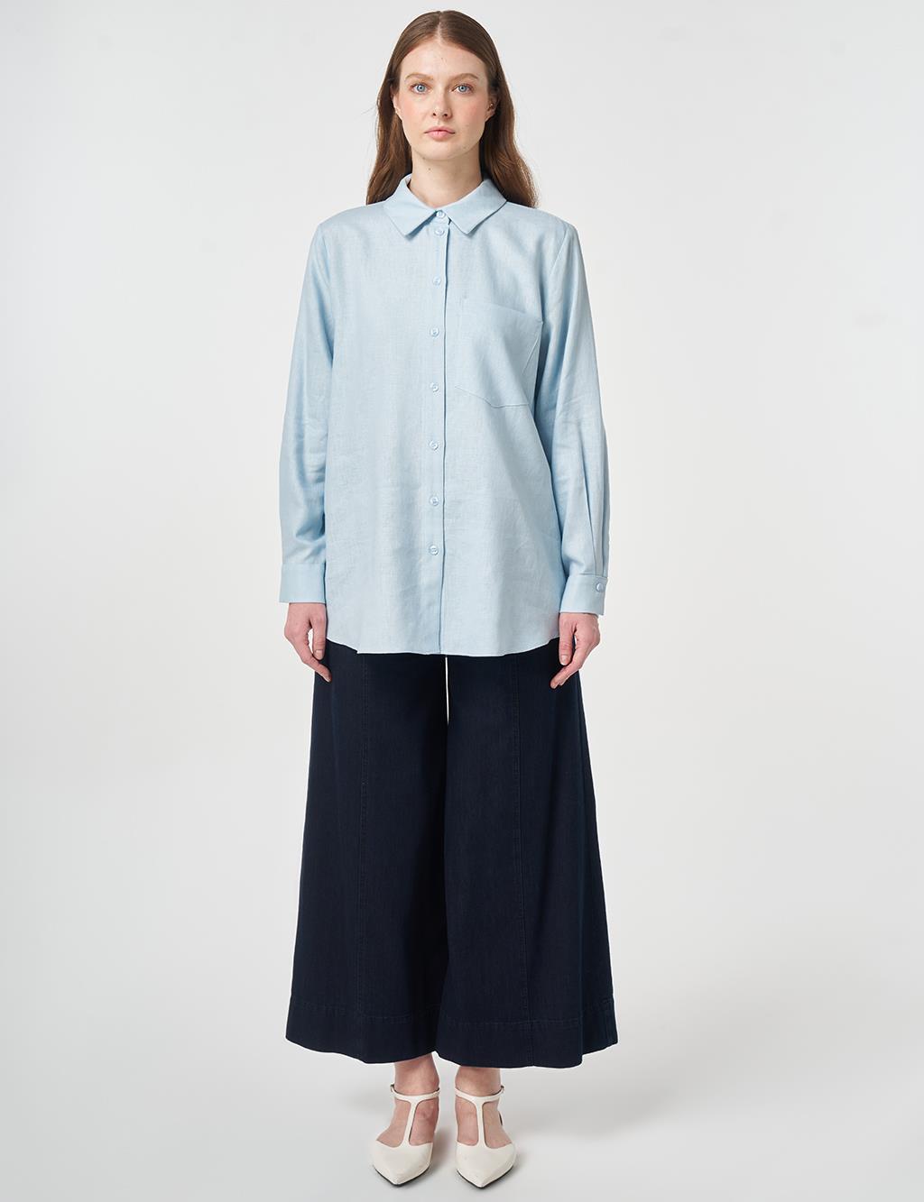 Single Pocket Cotton Lyocell Blouse Blue