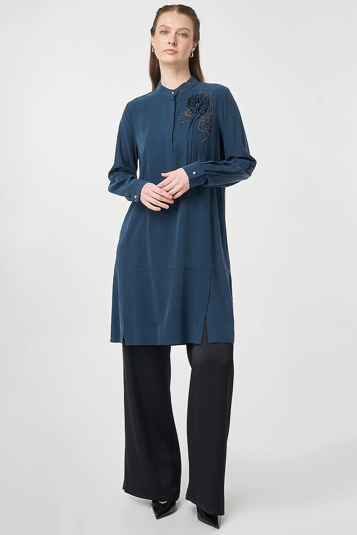 Stitch Detail Modal Tunic Dark Navy