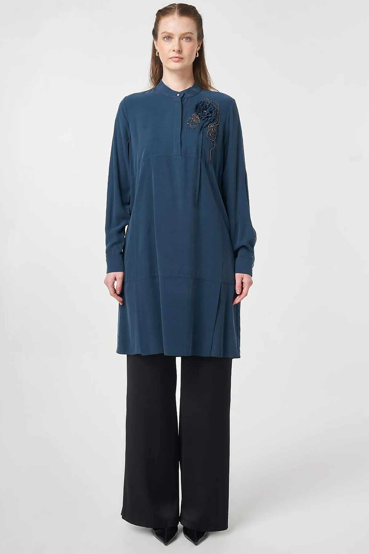 Stitch Detail Modal Tunic Dark Navy