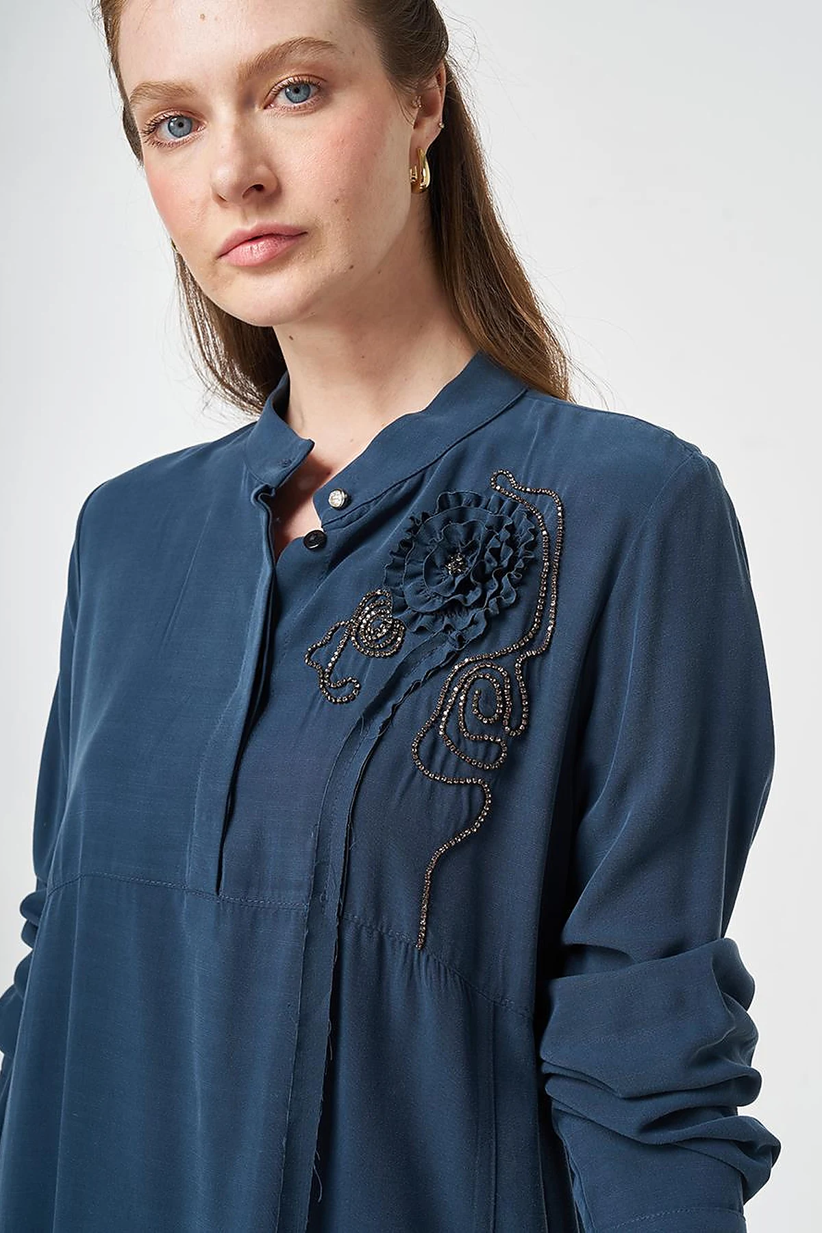 Stitch Detail Modal Tunic Dark Navy